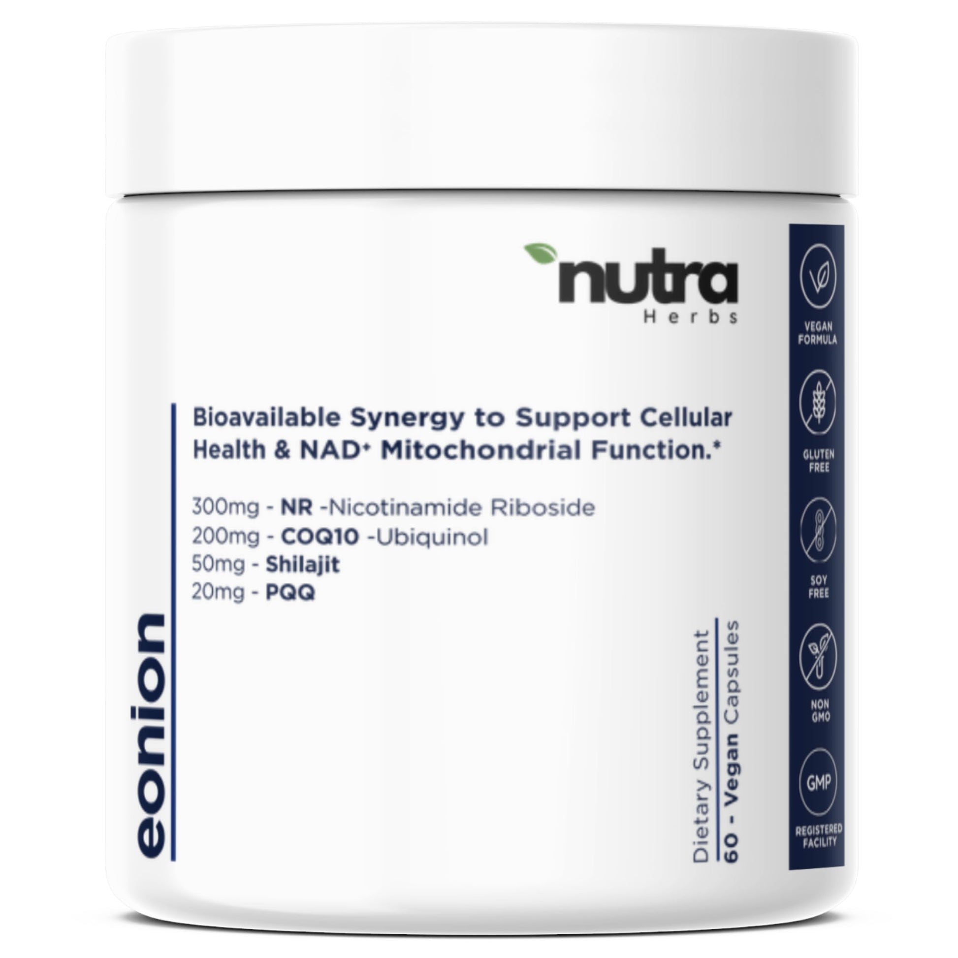 NutraHerbs Advanced NAD+ Complex with 300mg NR + 200 mg Ubiquinol CoQ10 & 10 mg PQQ, 60 Capsules