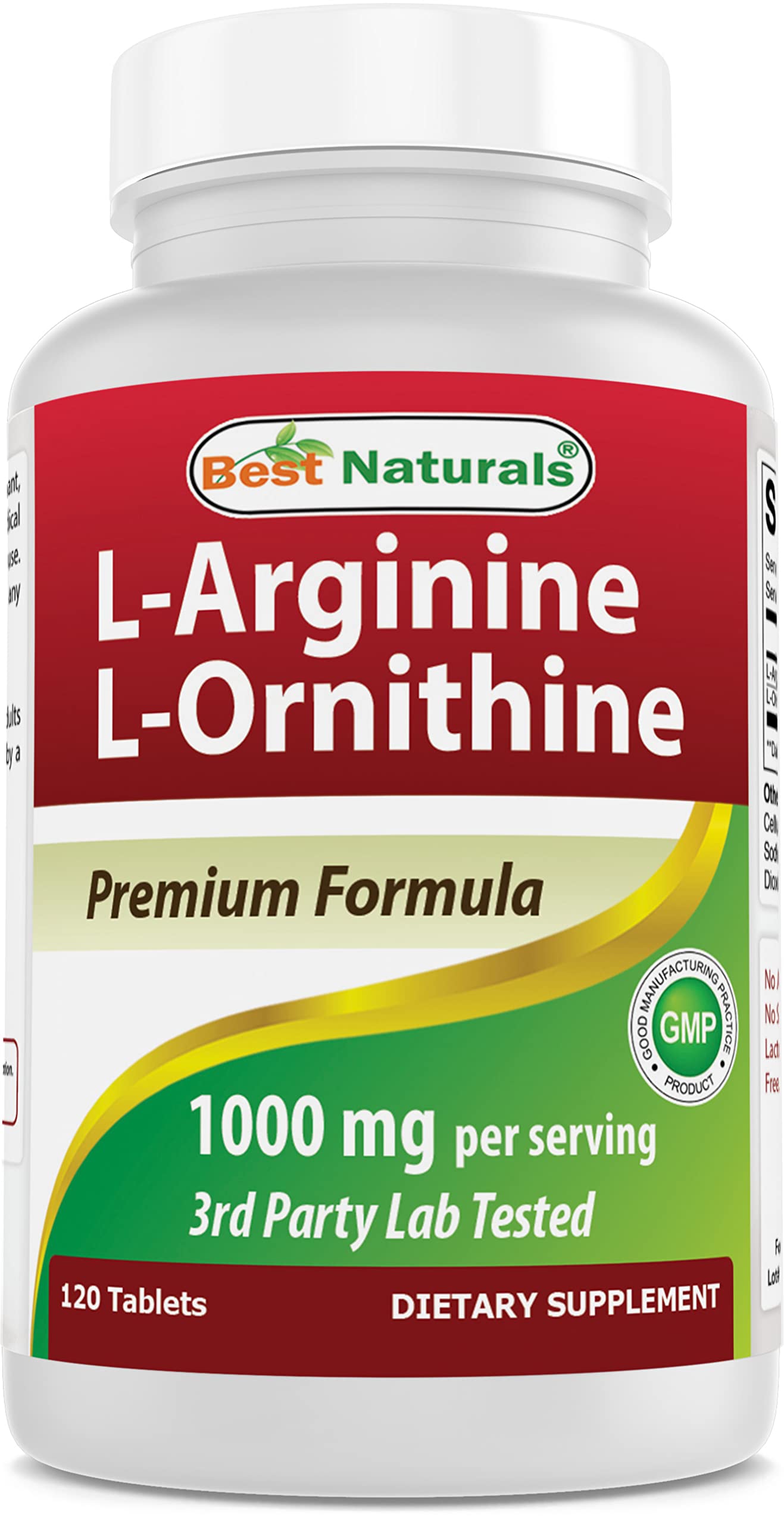 Best Naturals L-Arginine L-Ornithine 1000mg per Serving, 120 Tablets