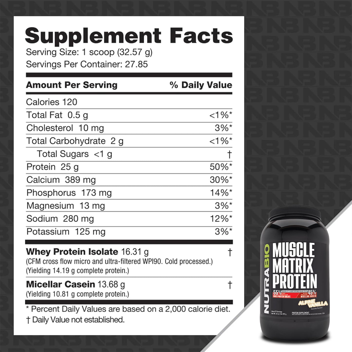 NutraBio Muscle Matrix Protein Powder Vanilla, 2 lb