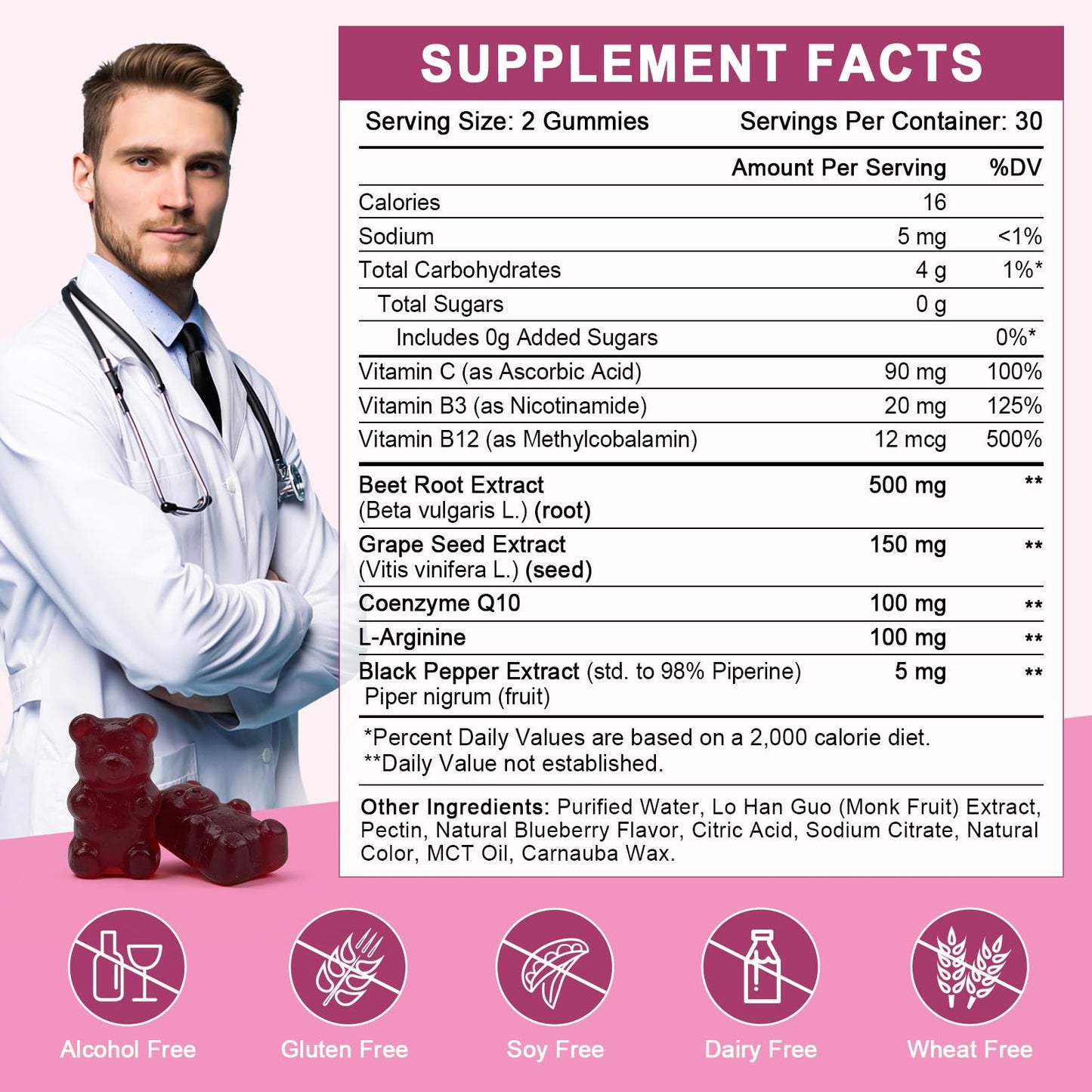 WOGORGT Beet Root Gummies Nitric Oxide Booster Sugar Free, 60 Count