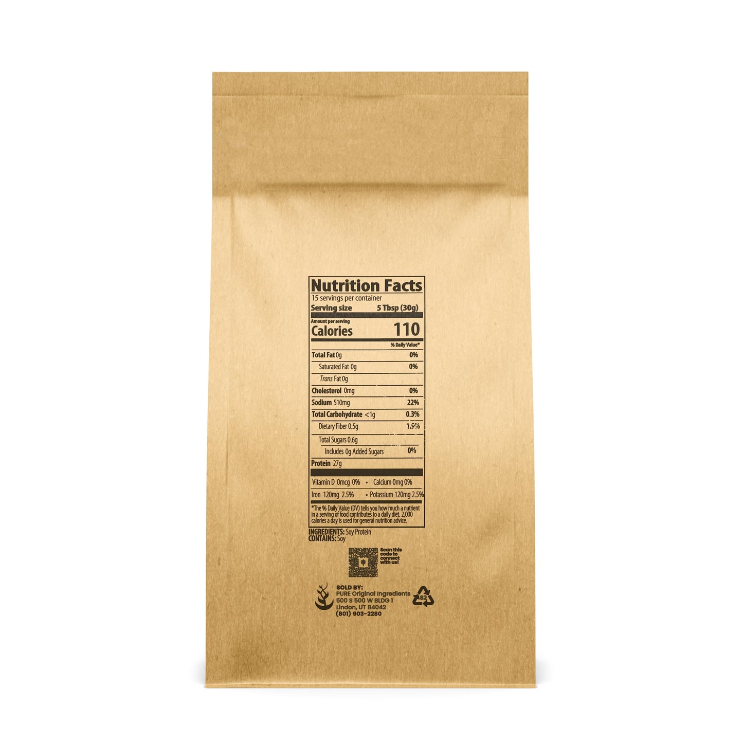 PURE ORIGINAL INGREDIENTS Soy Protein Powder 16 oz