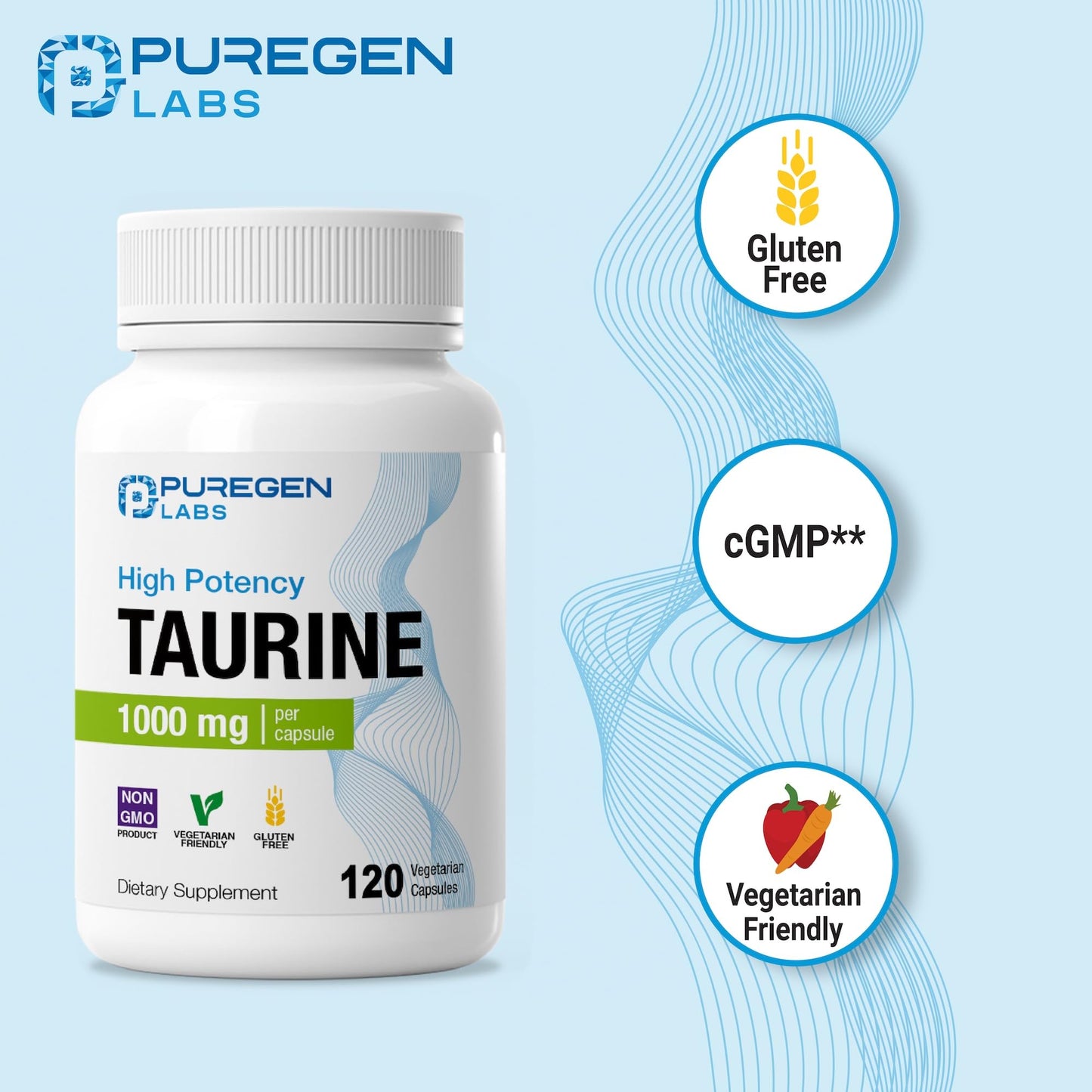 Puregen Labs Taurine 1000mg Capsule 120 Count