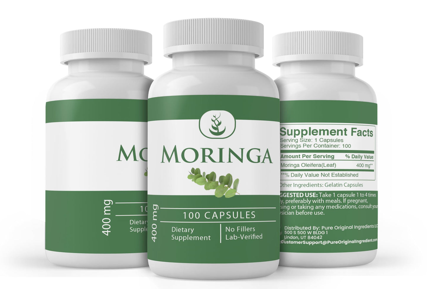 PURE ORIGINAL INGREDIENTS Moringa Oleifera 100 Capsules