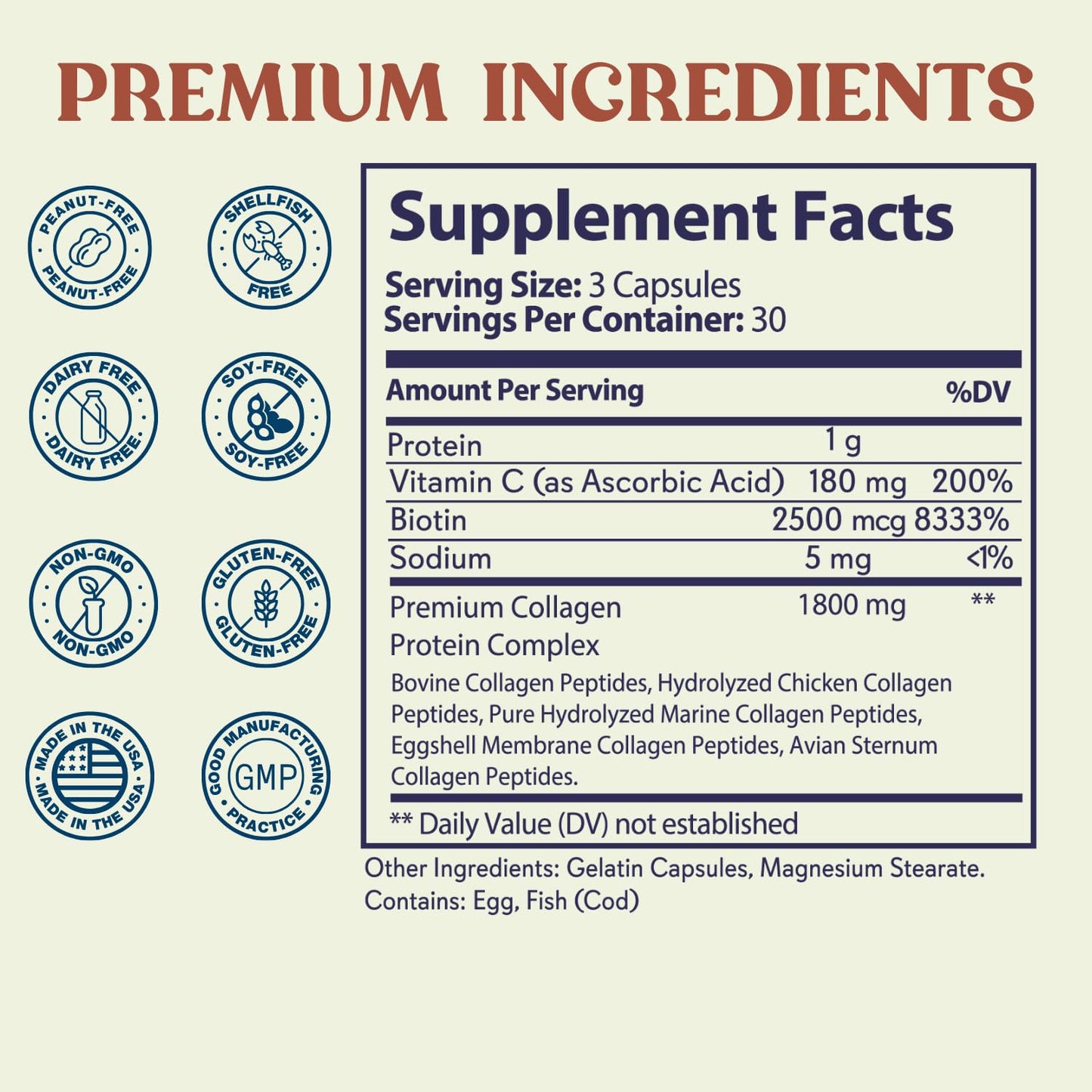 Grow Vitamin Multi Collagen Capsules 1800mg (Types I, II, III, V & X), Non-GMO, Grass-Fed Collagen, Hair, Skin, Nails & Joint Support, 90 Capsules