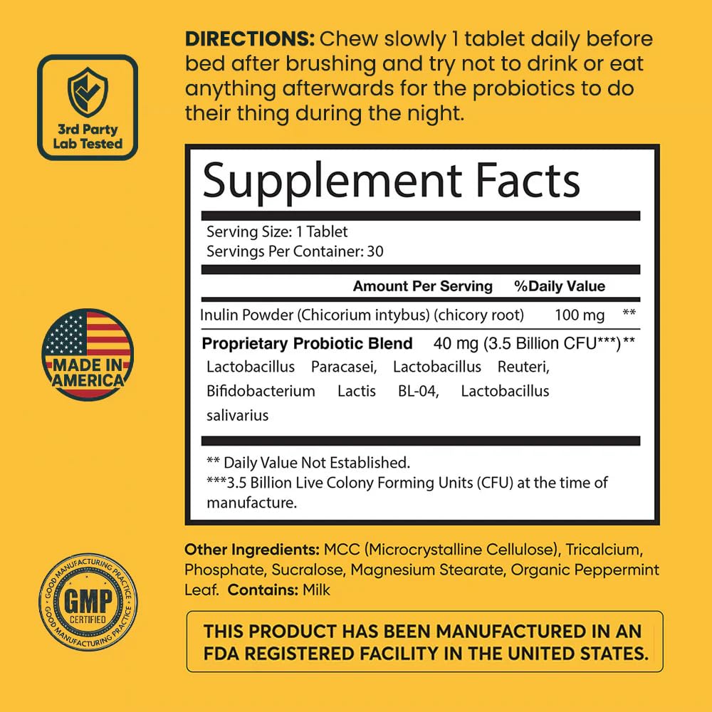 Nuviway Oral Harmony Oral Probiotic Chewable Tablets for Tonsil Stones, Bad Breath, Gum and Teeth Support 30 Count