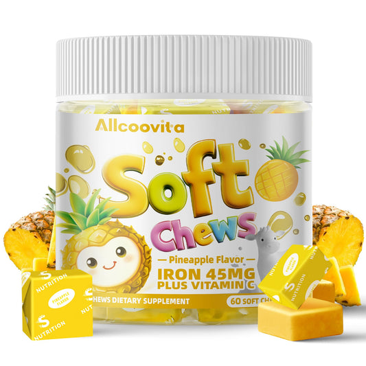 Allcoovita Iron Soft Chews Supplement with Vitamin C, 60 Count