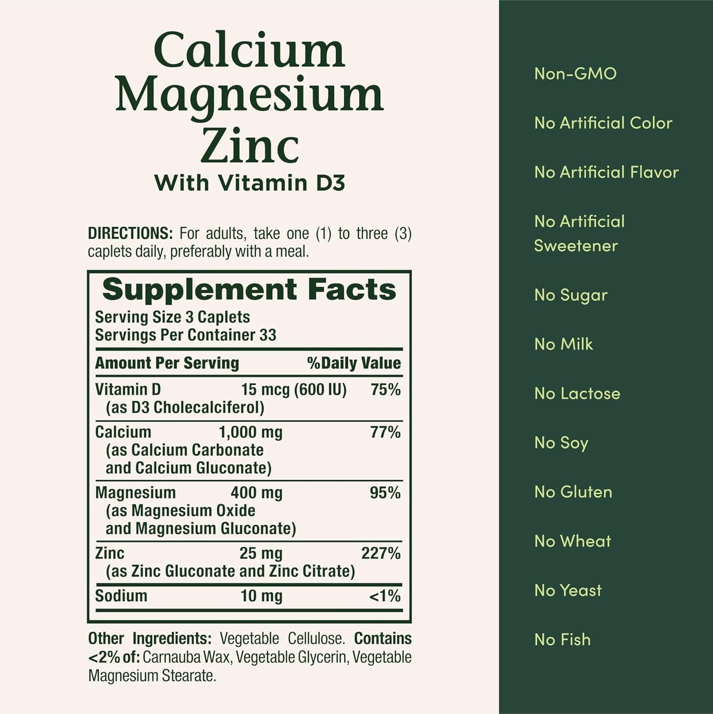 Nature's Bounty Calcium-Magnesium-Zinc Caplets 100 Count