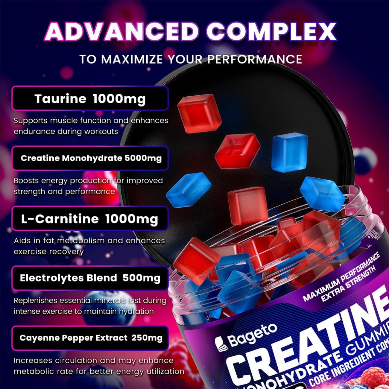 Bageto Creatine Gummies, 120 Count