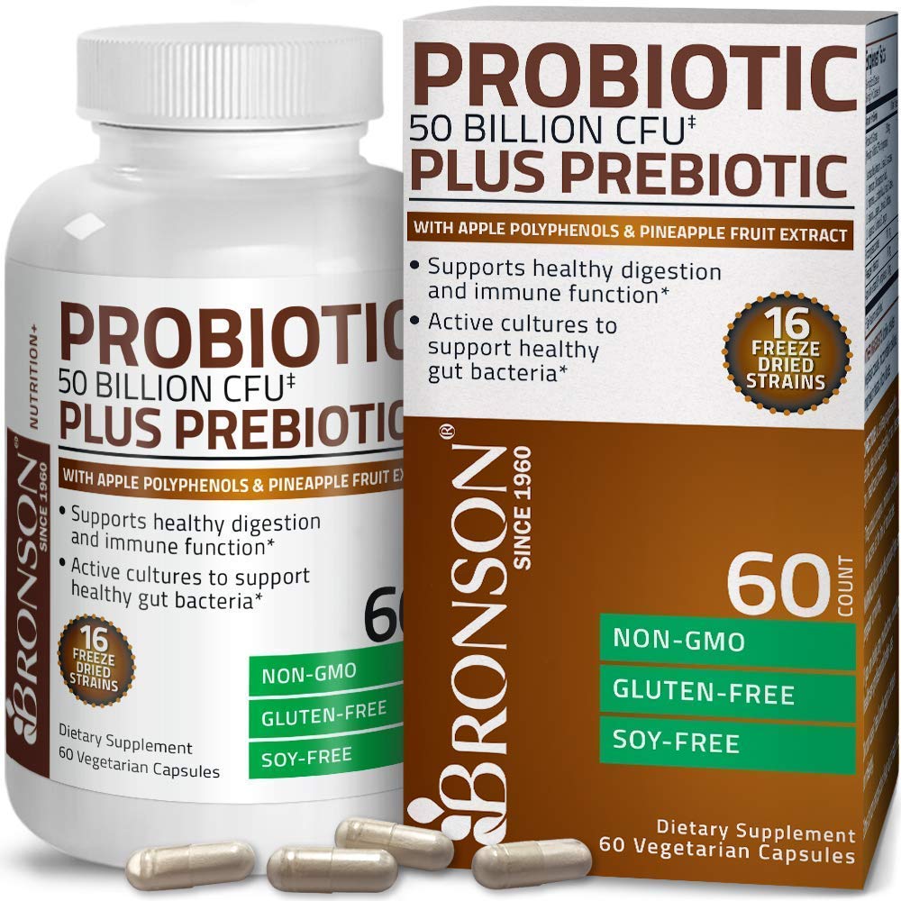 Bronson Probiotic 50 Billion CFU + Prebiotic with Apple Polyphenols & Pineapple Fruit Extract + Selenium 200 mcg Capsule 1