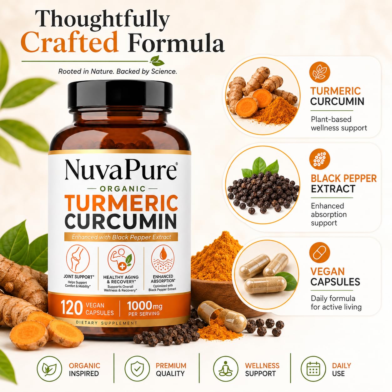 Achuhe NuvaPure Turmeric Curcumin with Black Pepper Capsules 120 Count