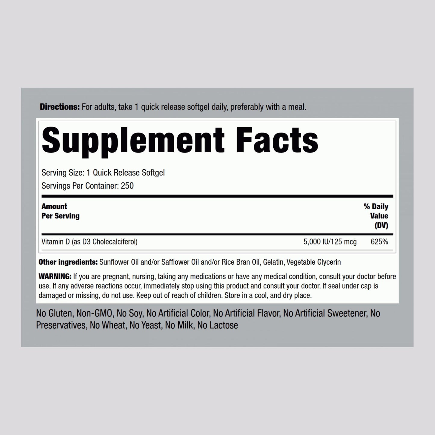 Piping Rock Vitamin D3 5000 IU Softgels 250