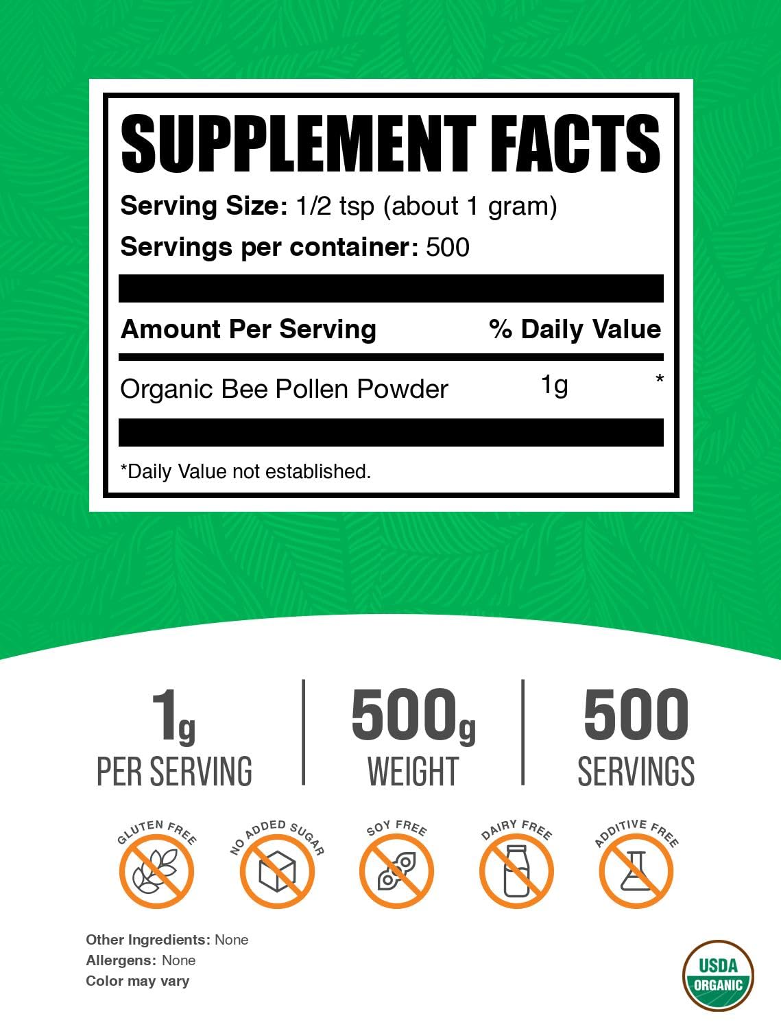 BulkSupplements Organic Bee Pollen Powder 17.6 oz
