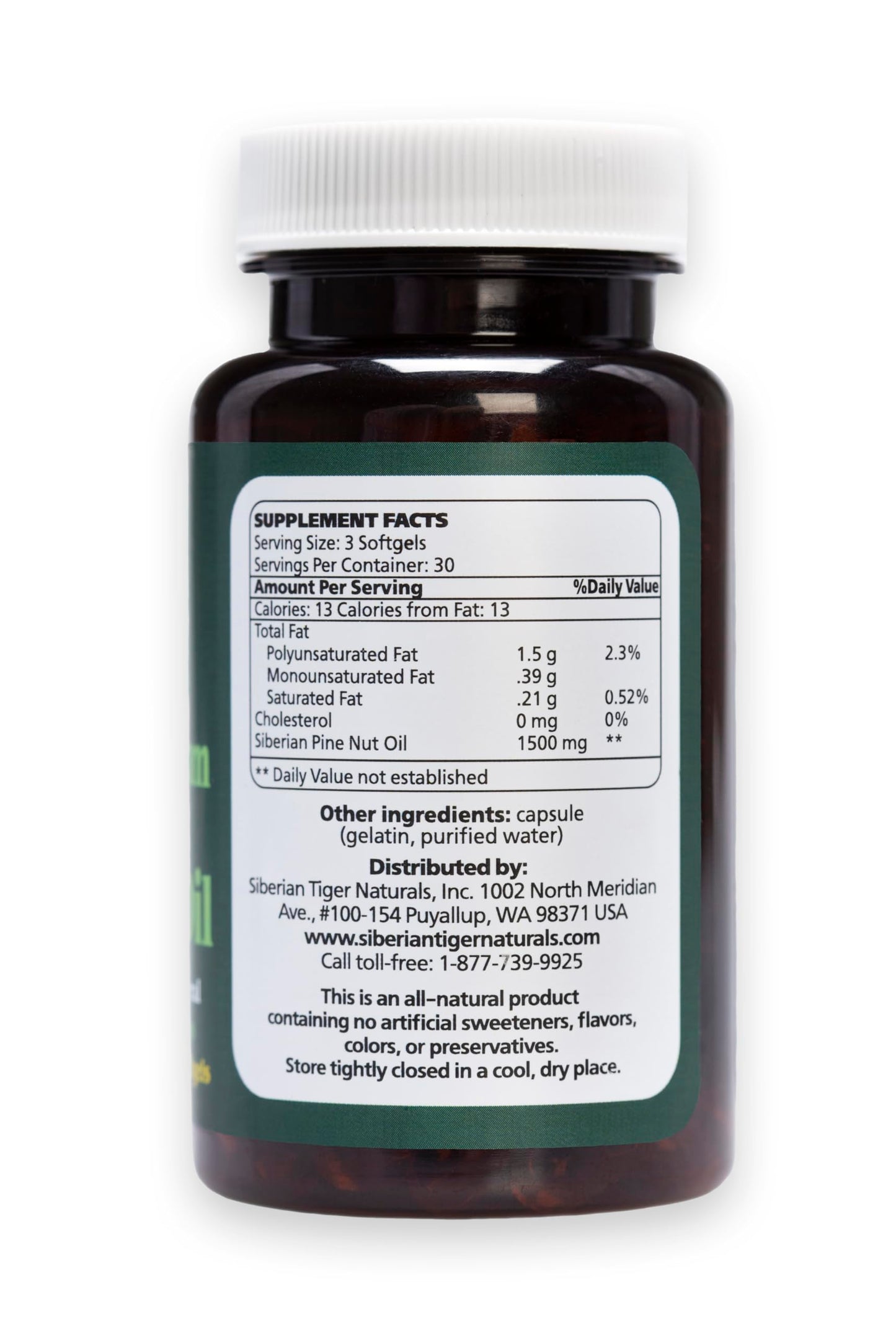 Siberian Tiger Naturals 100% Pure Siberian Pine Nut Oil Capsules, 90 Count