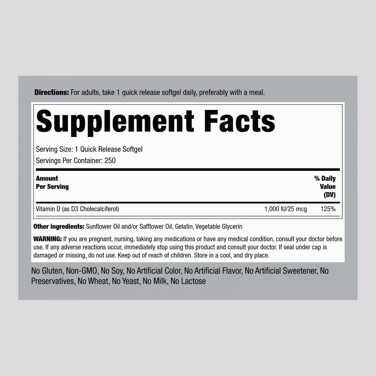 Piping Rock Vitamin D3 1000IU Softgels 250