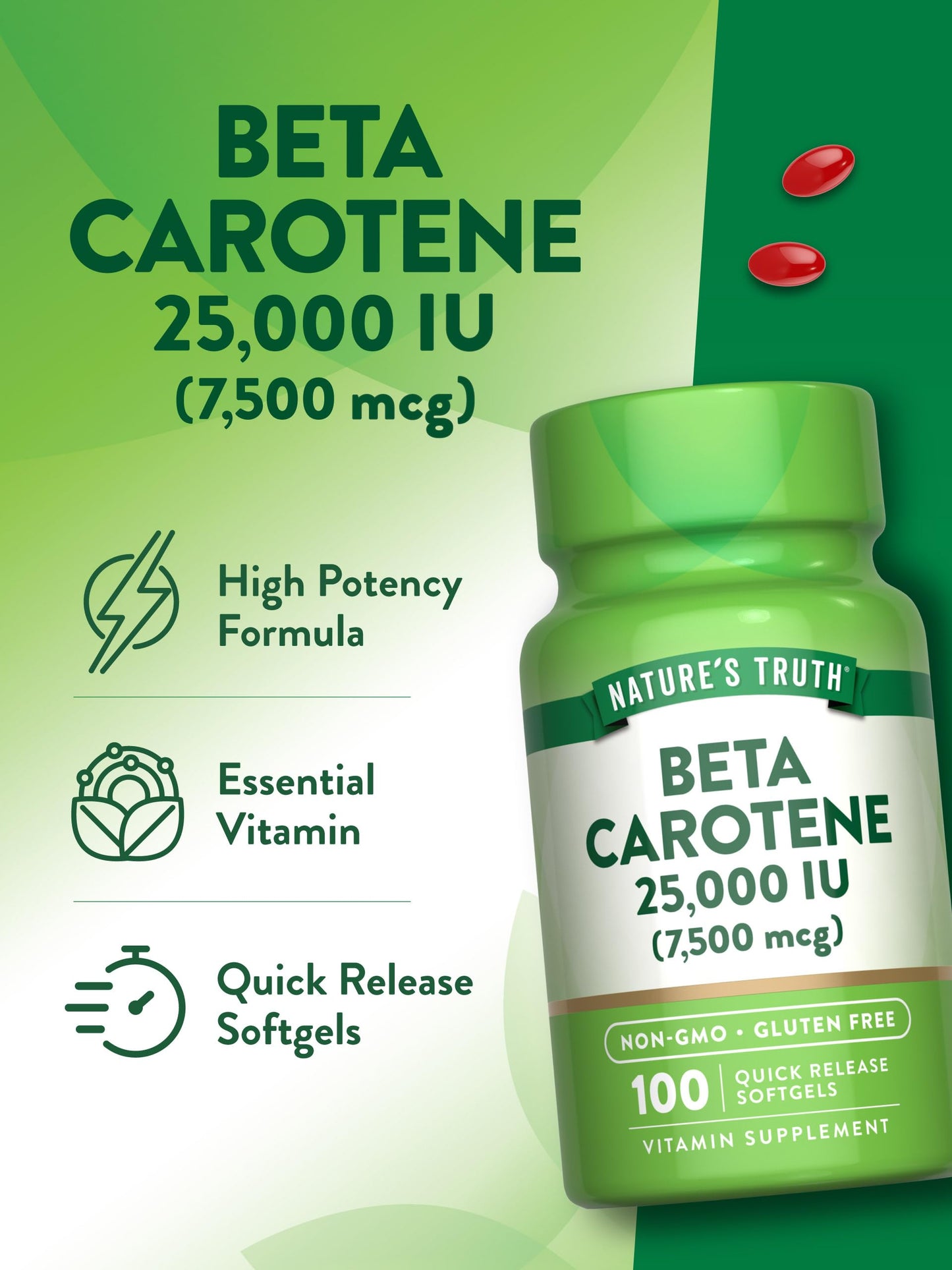 Nature's Truth Beta Carotene 25000 IU Softgels 100 Count