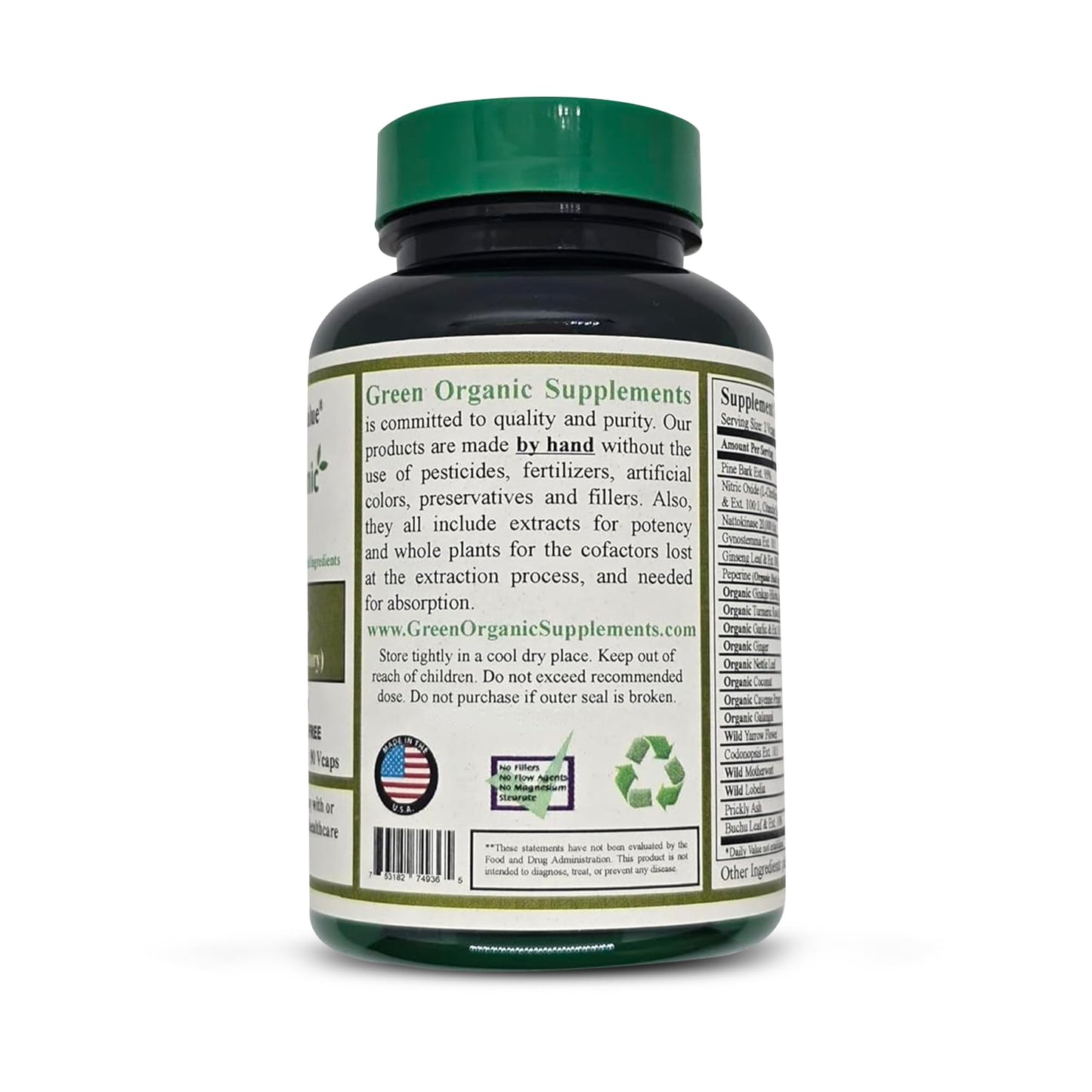 Green Organic Supplements Iron Capsules 90 Count