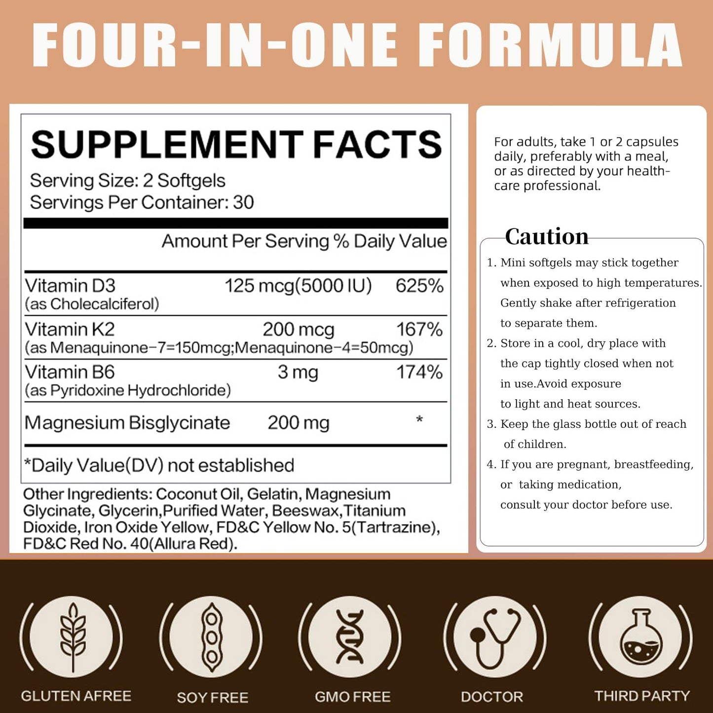 LIIFE D3 K2 with Magnesium Bisglycinate & B6, 5000 IU D3, MK7 & MK4 K2 Softgels, 60 Count