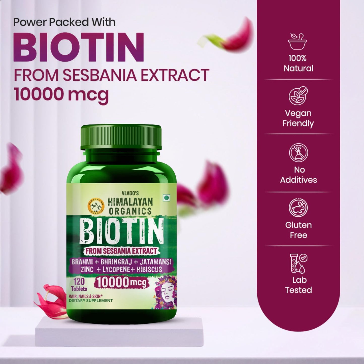 Himalayan Organics Biotin 10000mcg for Hair Growth Tablet - 120 Tablets