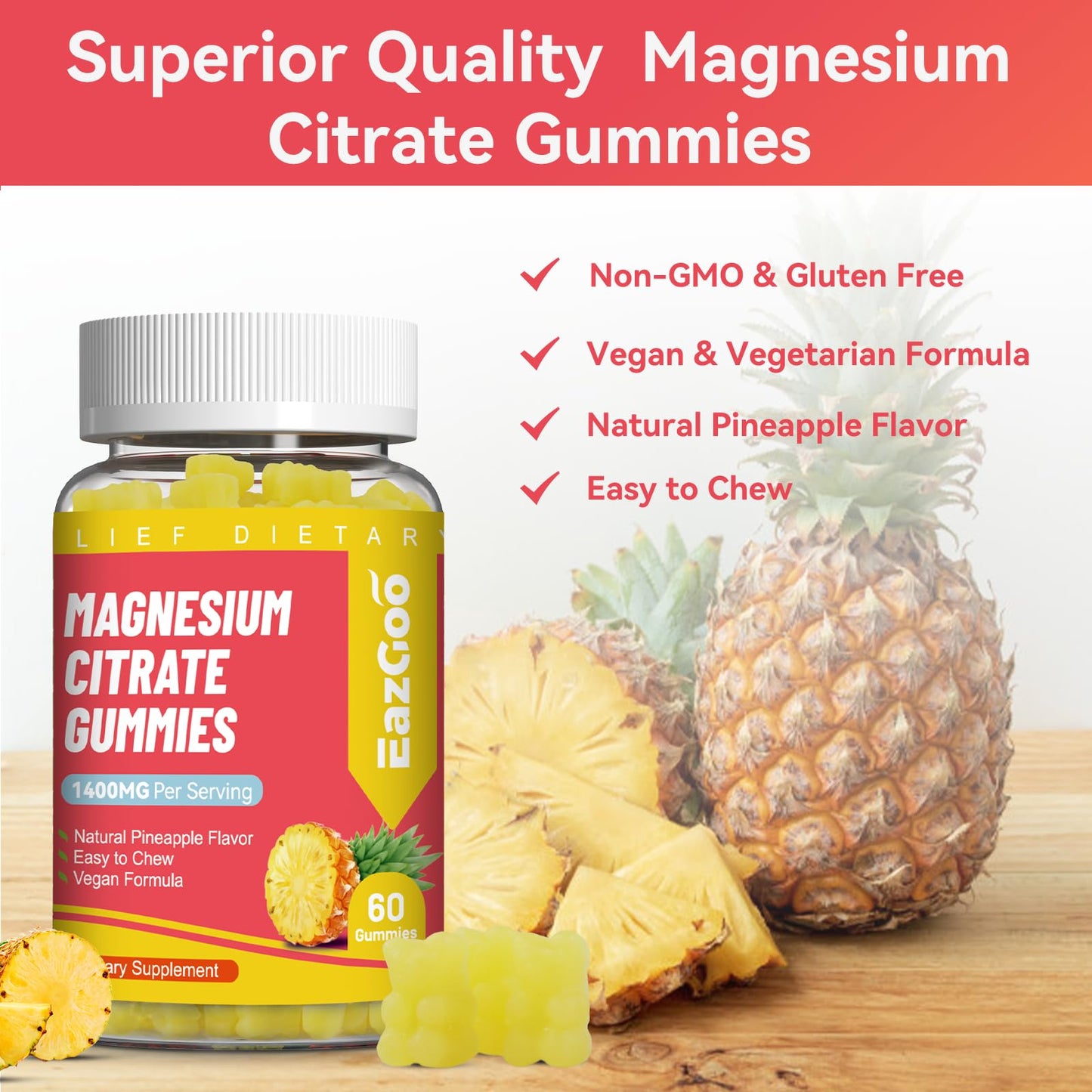 EAZGOO Magnesium Citrate Gummies 1400mg, 120 Gummies