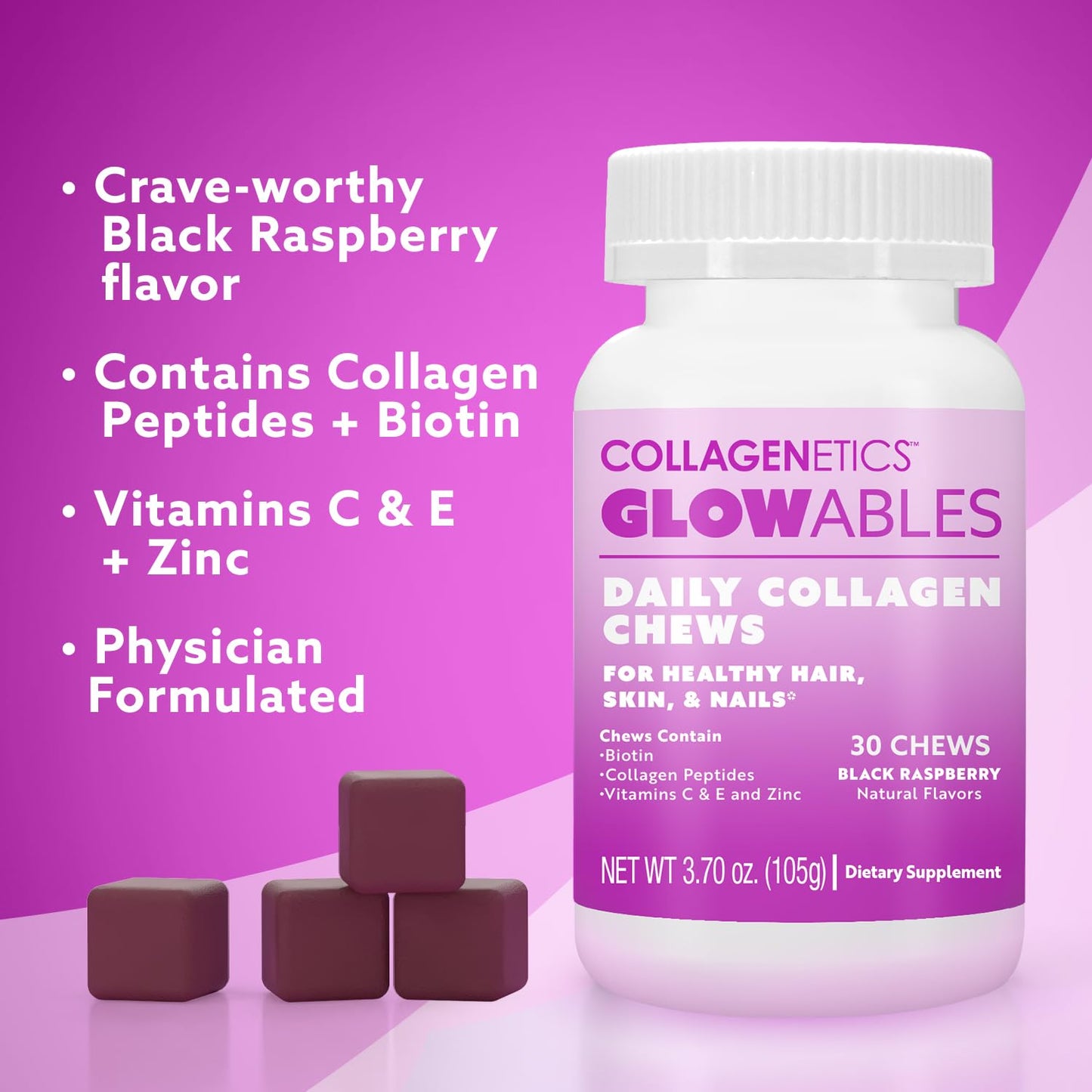 Devoted Creations Collagenetics Glowables Daily Collagen Chews Gummy 30 Count