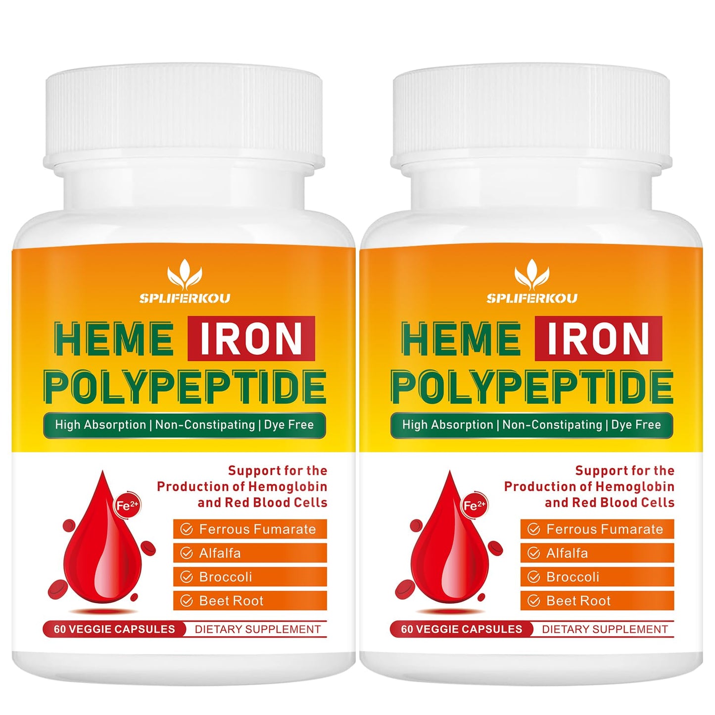 Spliferkou Heme Iron Supplement Vegan Easy to Absorb 120 Capsules