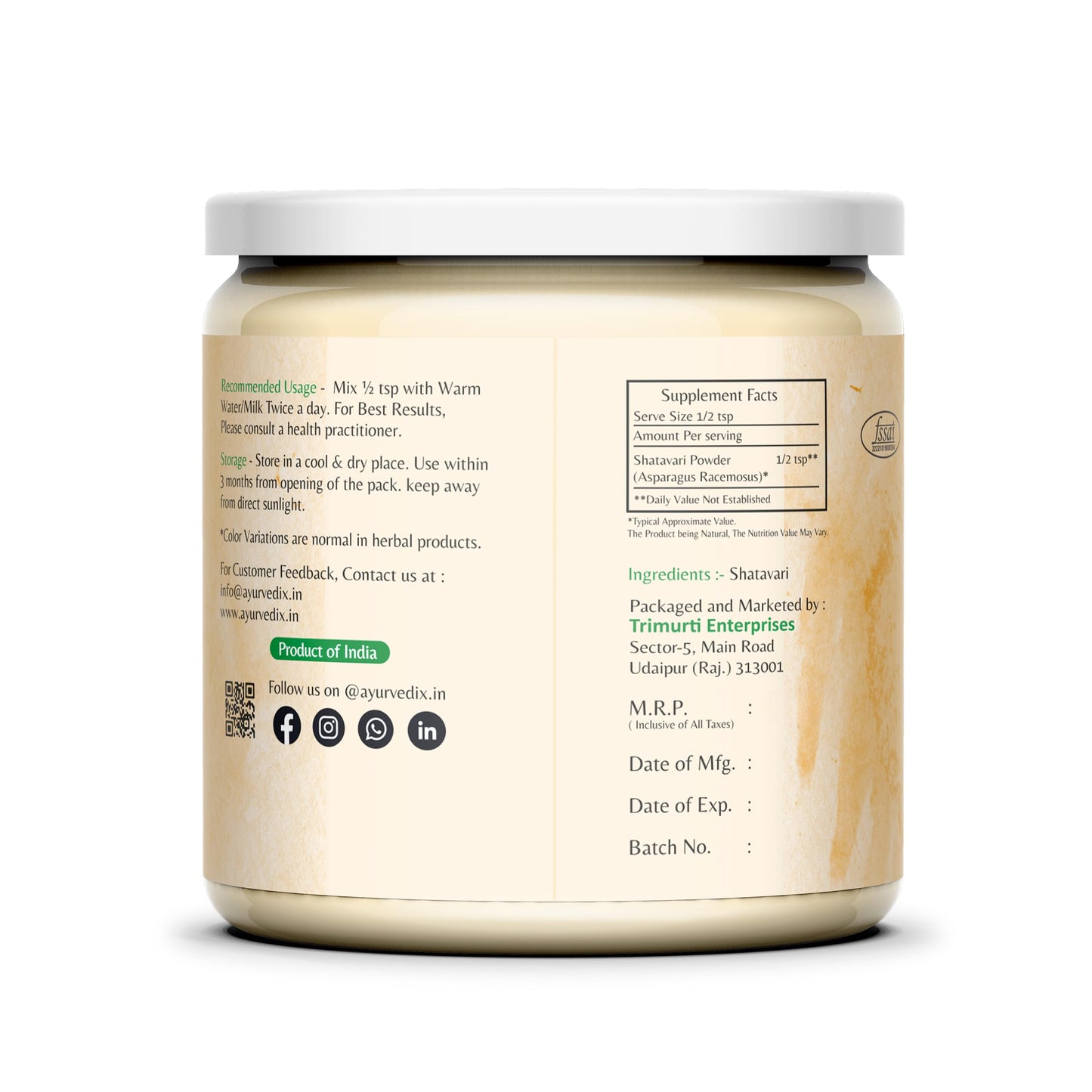 ayurvedix Shatavari Powder 15.87 Ounce