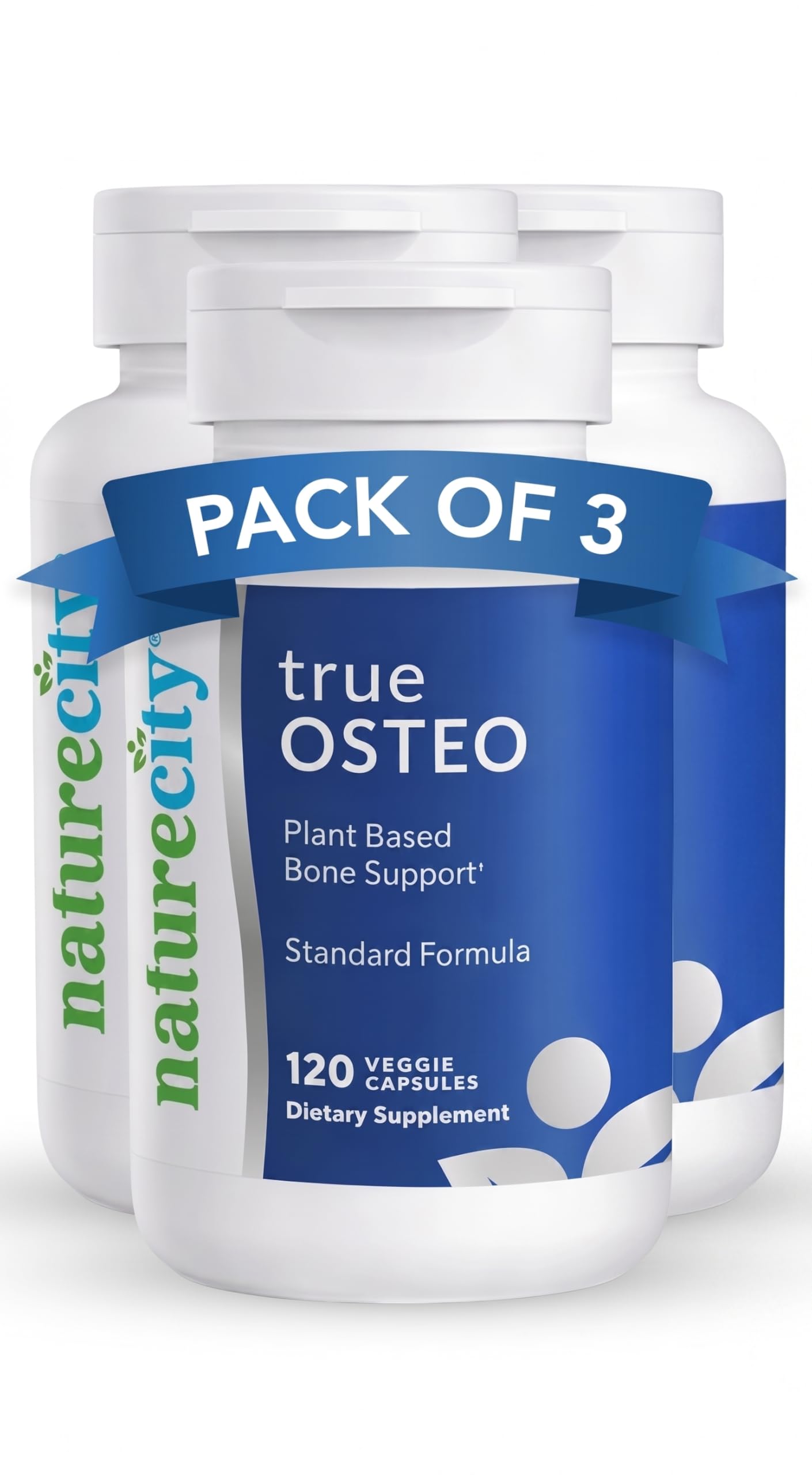 NatureCity True-Osteo Plant-Based Calcium & Magnesium with Vitamin D3, Vitamin K2 & Silicon Capsules 360