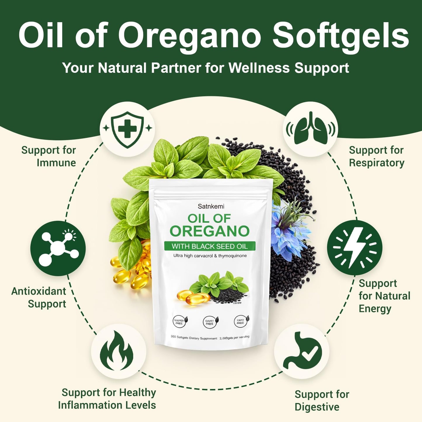 Satnkemi Oil of Oregano with Black Seed Oil Softgels, 300 Softgels