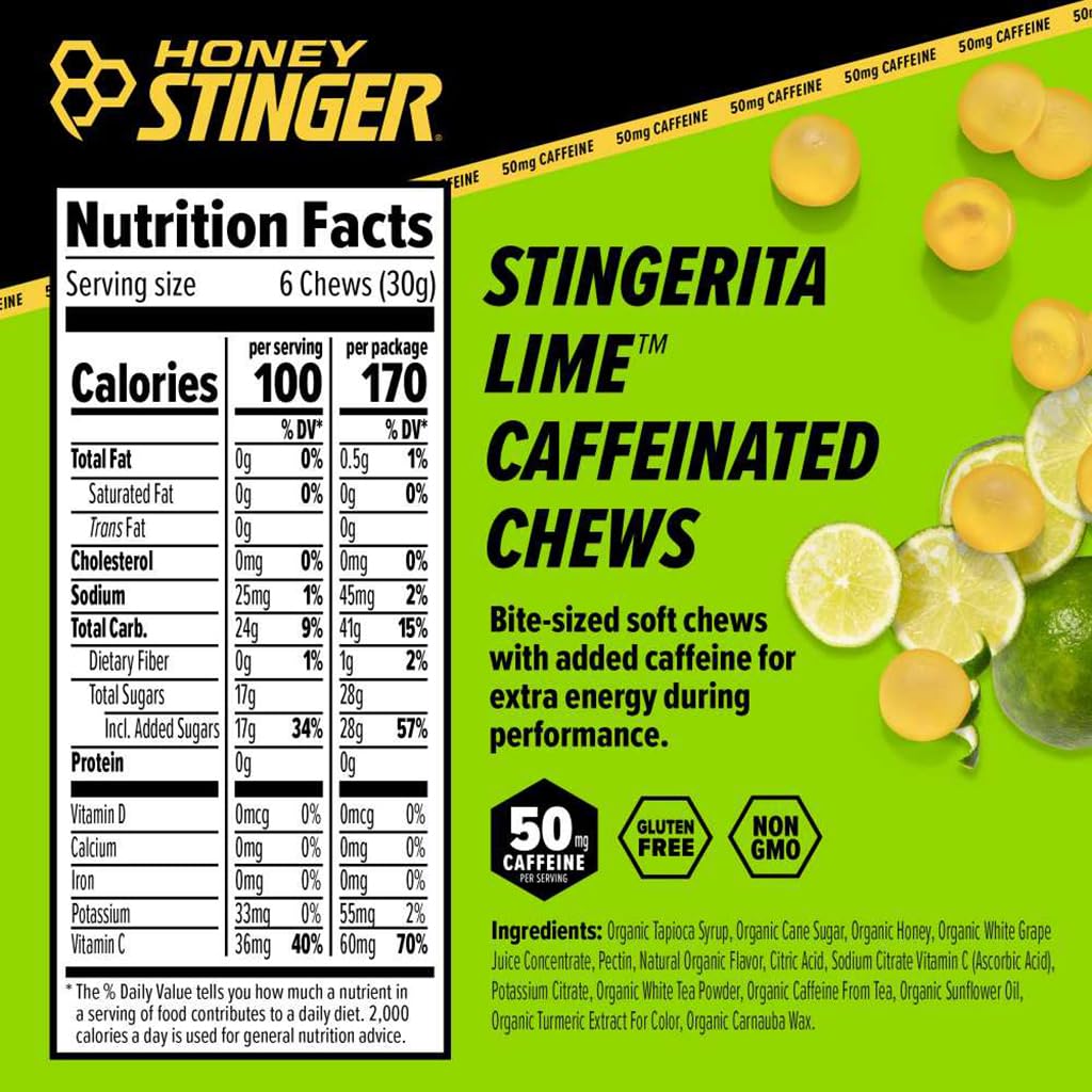 Honey Stinger Caffeinated Energy Chews 12-Pack Stingerita Lime