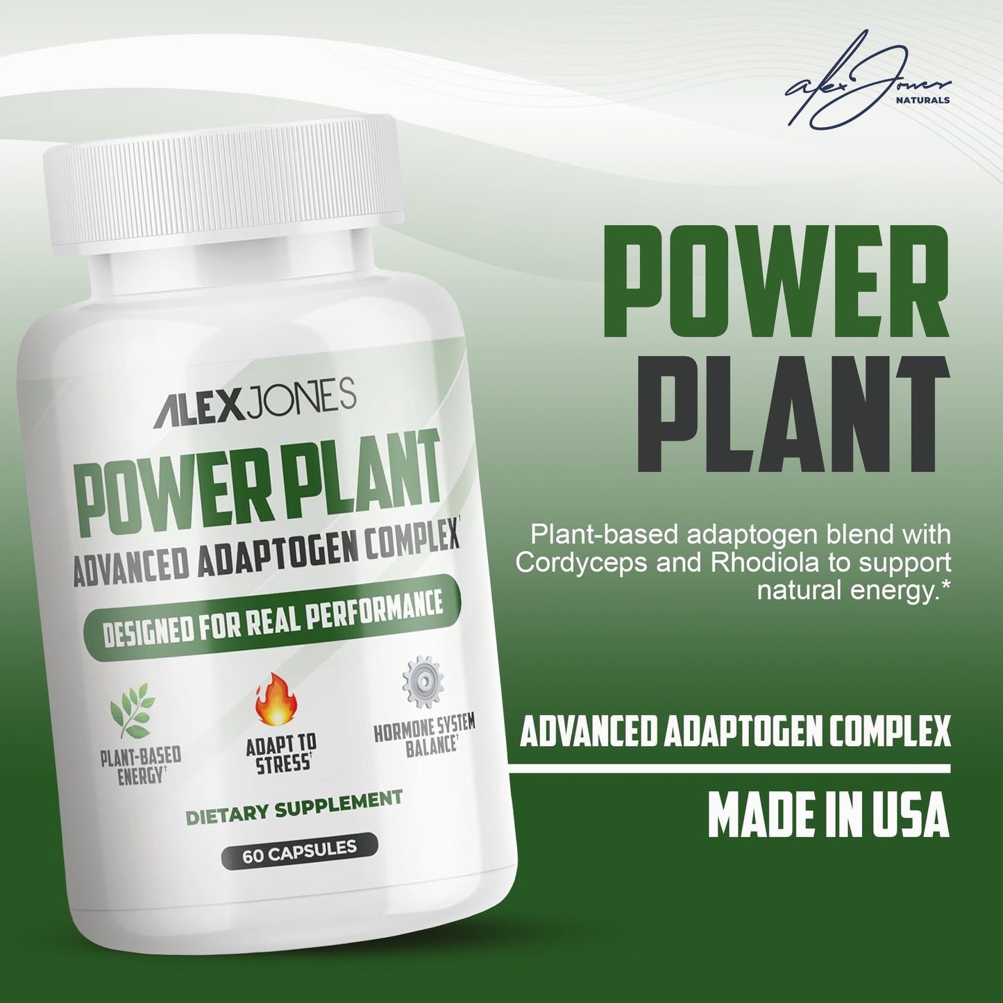Alex Jones Naturals Adaptogenic Mushrooms with Cordyceps & Rhodiola Daily Blend with Zinc, Selenium & Boron Vegan Mushroom Capsules, 60 Capsules
