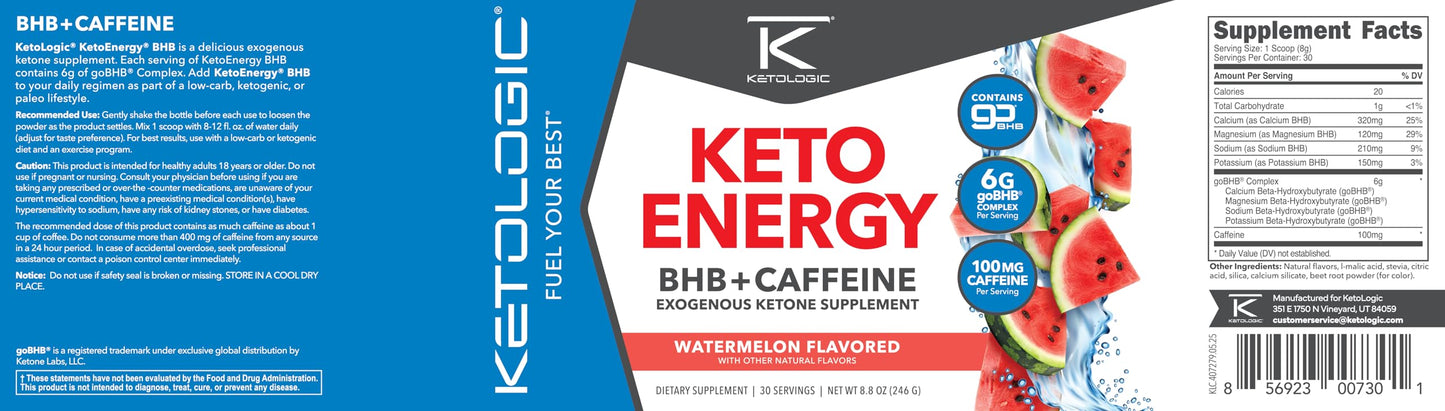 Ketologic KetoEnergy BHB (Watermelon) Powder, 30 Servings