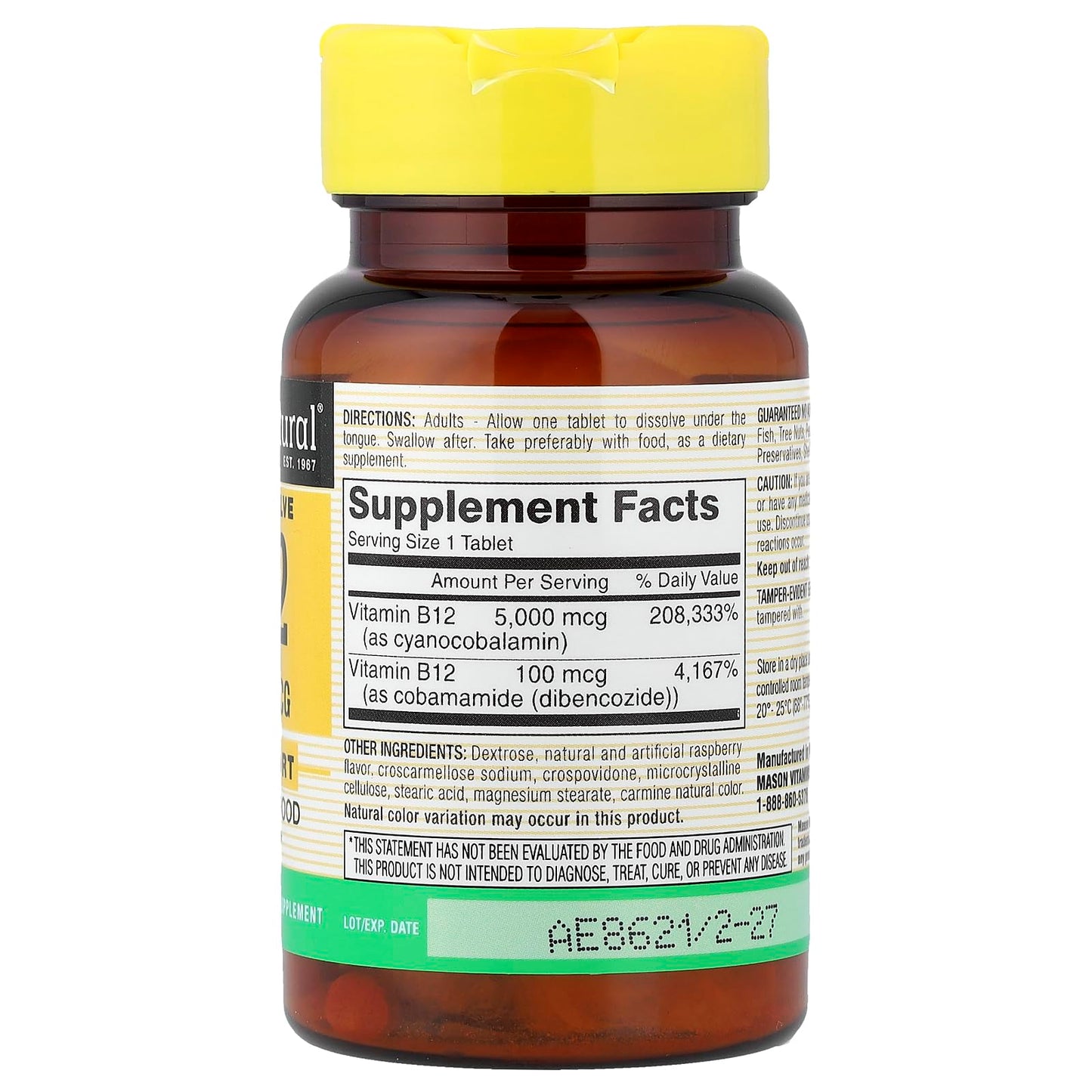 Mason Natural Quick Dissolve Vitamin B-12 5,000 mcg Tablet, 30 Tablets