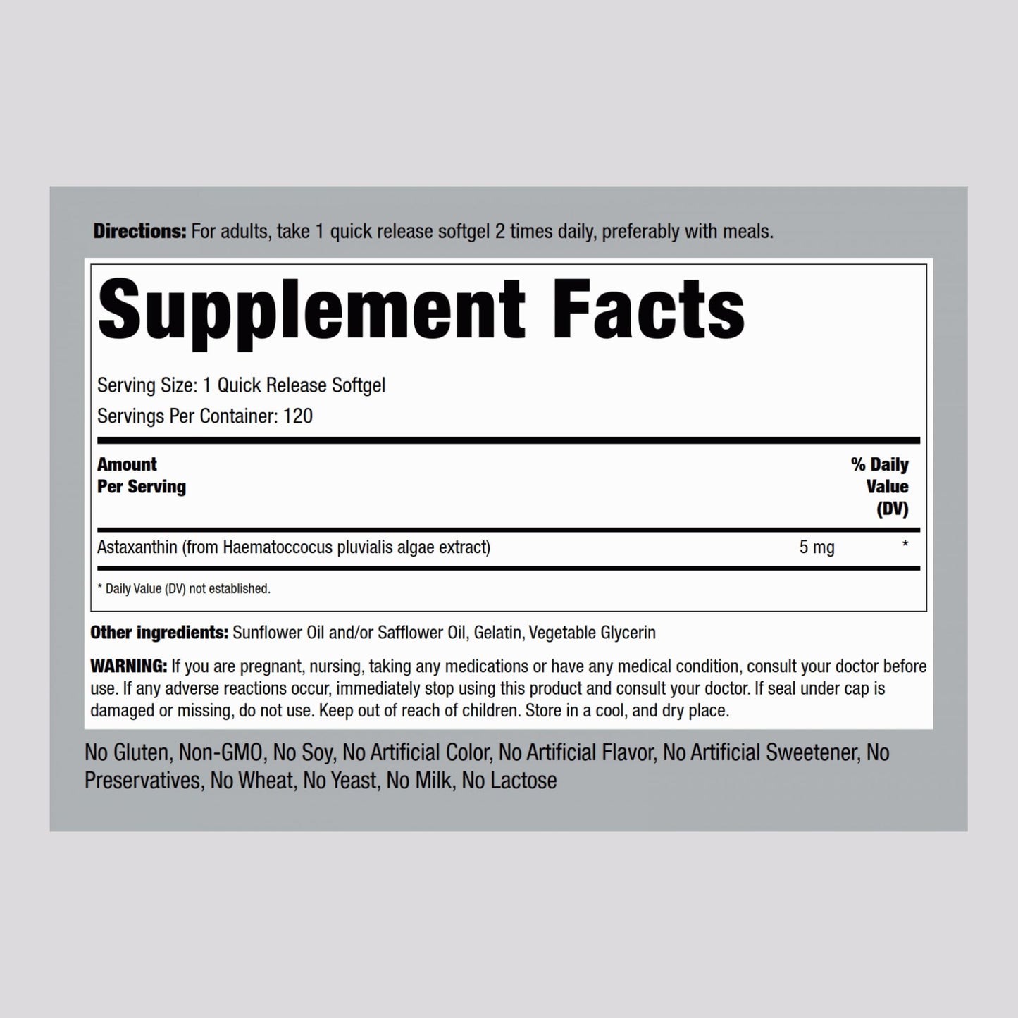 Piping Rock Astaxanthin Supplement 5mg Softgels 120