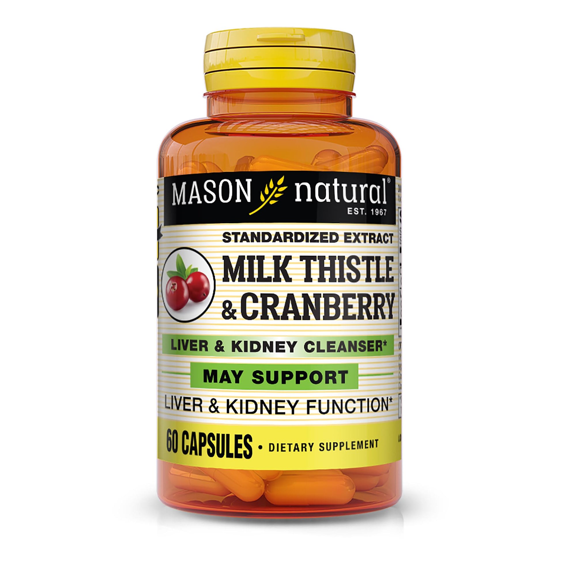 MASON NATURAL Milk Thistle/Cranberry Liver & Kidney Cleanser Capsules, 60 Count