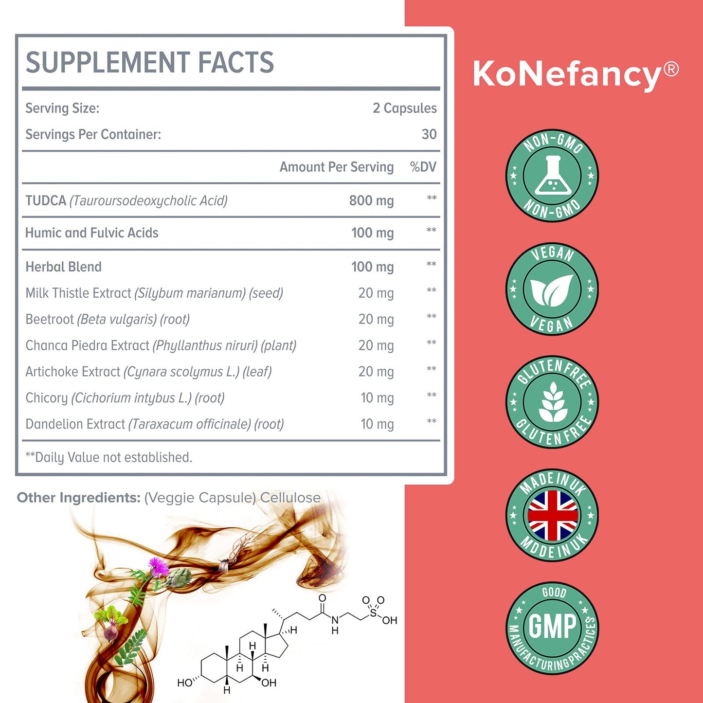 KoNefancy TUDCA Liver Supplements 1000 mg - Bile Salts for Liver Detox - Milk Thistle Herbal Blend with Fulvic and Humic Acid for Liver, Digestive Health, 120 Capsules