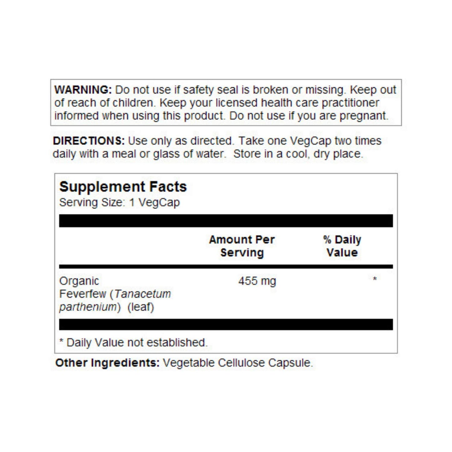 SOLARAY Feverfew Leaf 455mg Capsule, 100