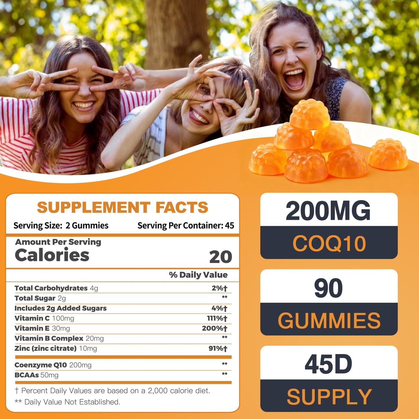 ZEBORA CoQ10 200mg Gummies, Coenzyme Q10 for Heart & Immune Health Support, Powerful Antioxidant, Boosts Energy, Natural Orange Flavor, Non-GMO, 90 Gummies