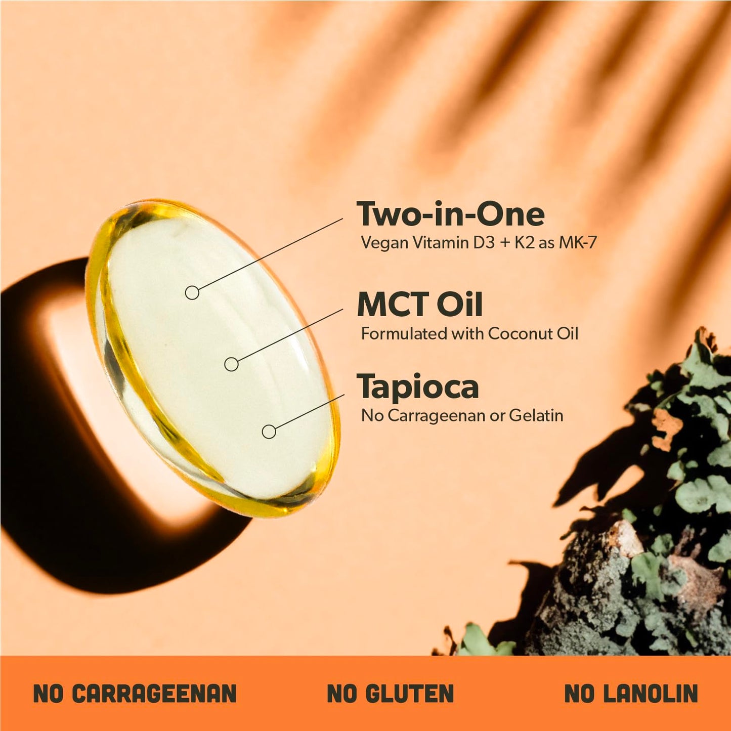 Sapling Vegan Vitamin D3 + K2 Supplement with MCT Oil from Coconut, 4000 IU Vitamin D and 100 mcg Vitamin K2 as MK-7, Softgels, 60 Count