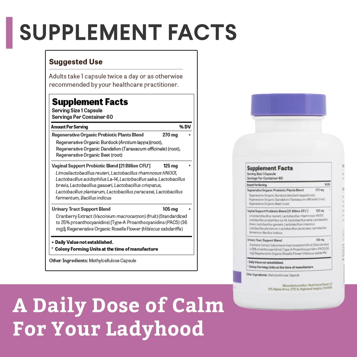 Nutritional Roots Women's Probiotics & Prebiotics for Vaginal Health Support Capsule 1