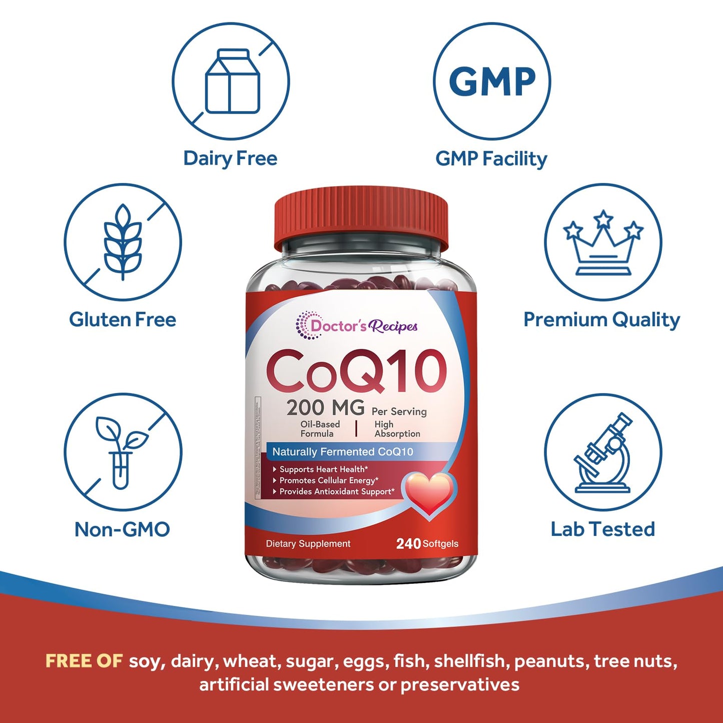 Doctor's Recipes CoQ10 200mg Softgels, 240 Count