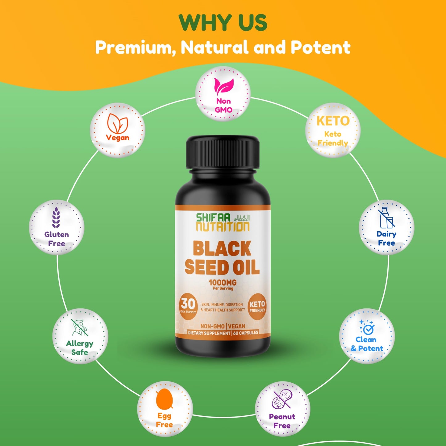 SHIFAA NUTRITION Black Seed Oil 1000 mg Capsules, 60 Count