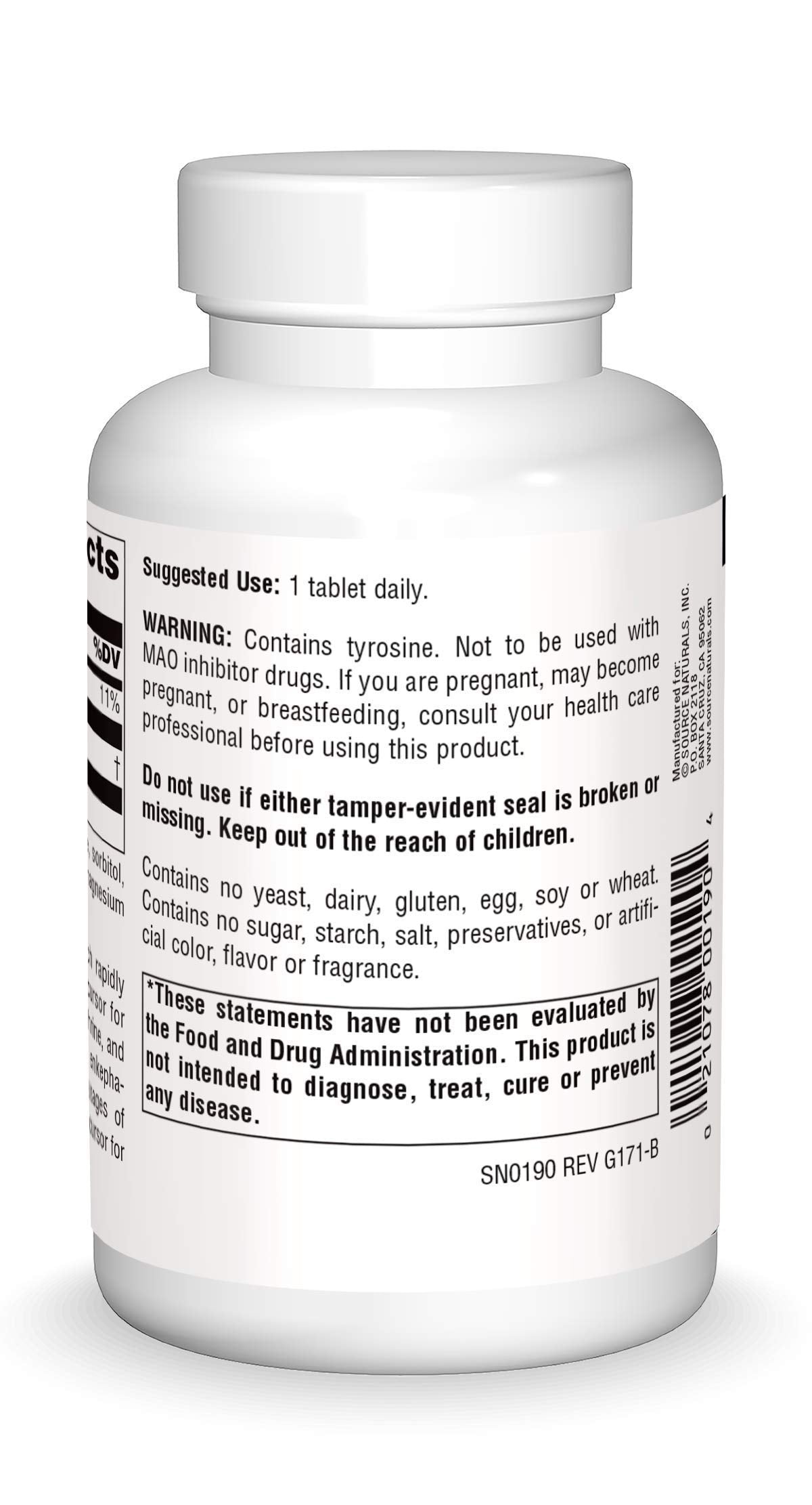 Source Naturals L-Tyrosine Free-Form Amino Acid Supplement, 100 Tablets