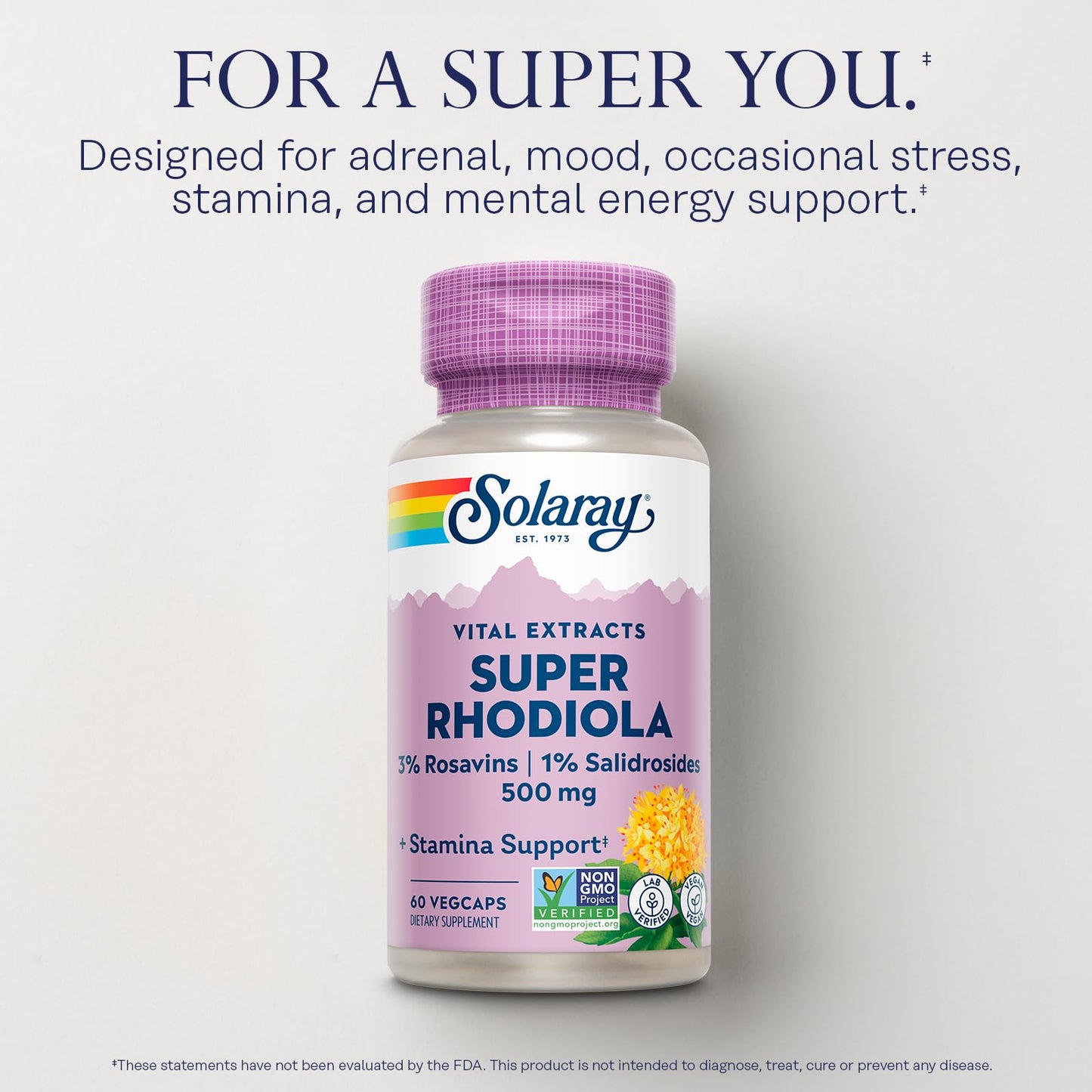 Solaray Super Rhodiola 500mg Rhodiola Rosea Root Extract Capsule 60 Count