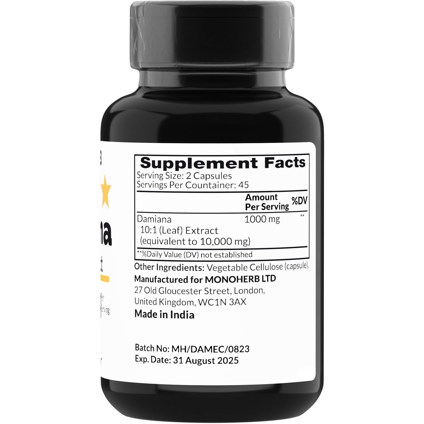 MONOHERB Damiana Extract 1000 mg Vegetarian Capsules 180 Count