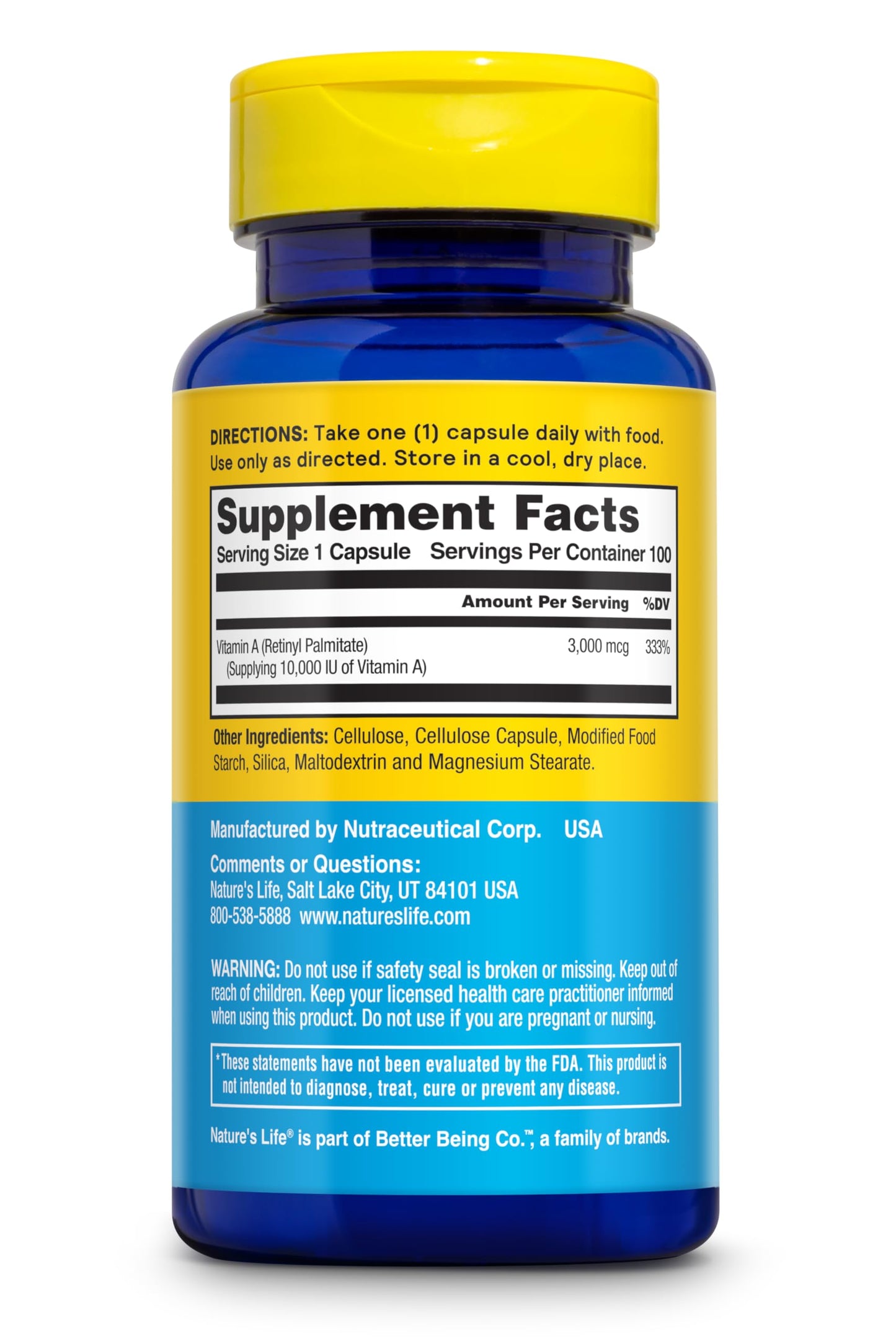 Nature's Life Vitamin A 10,000 IU Capsule, 100 Count