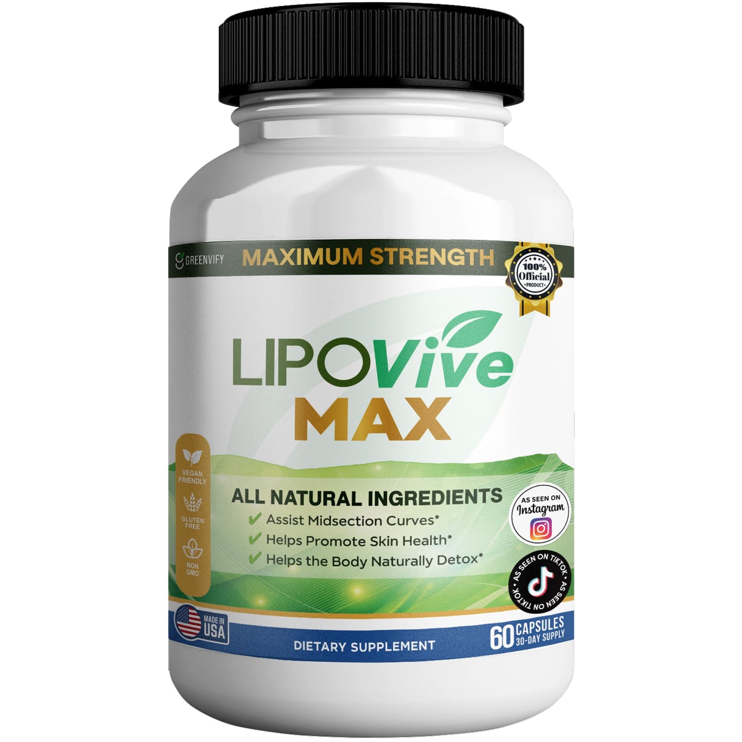 GREENVIFY LIPOVive MAX Maximum Strength Natural Supplement Capsule, 60 Capsules