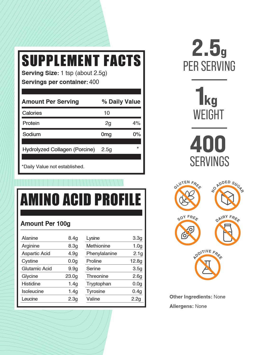 BulkSupplements Porcine Collagen Powder - Hydrolyzed Collagen Supplement for Hair, Skin, & Nails, Unflavored & Gluten Free, 2.2 lb