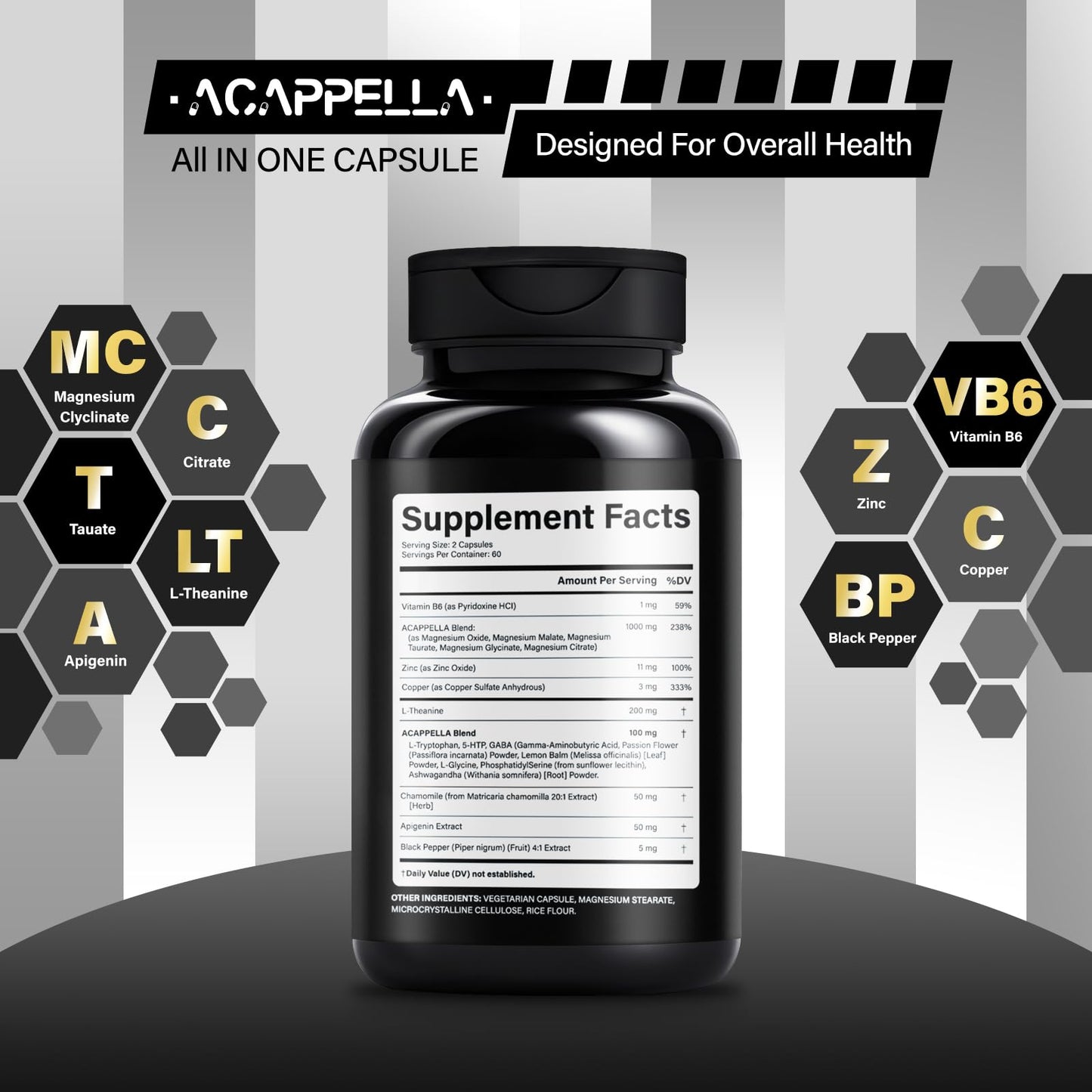 ACAPPELLA Magnesium Glycinate with Magnesium Citrate Capsules, 120 Capsules