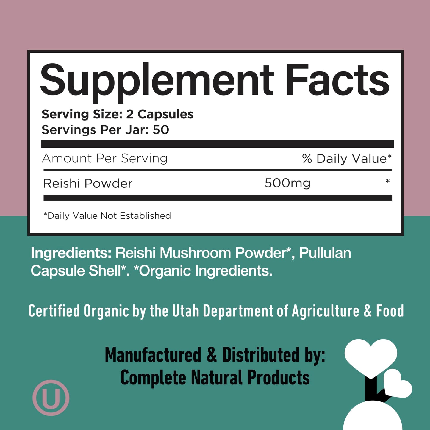 Complete Natural Products Organic Reishi Mushroom Capsules, 250mg, 100 Count
