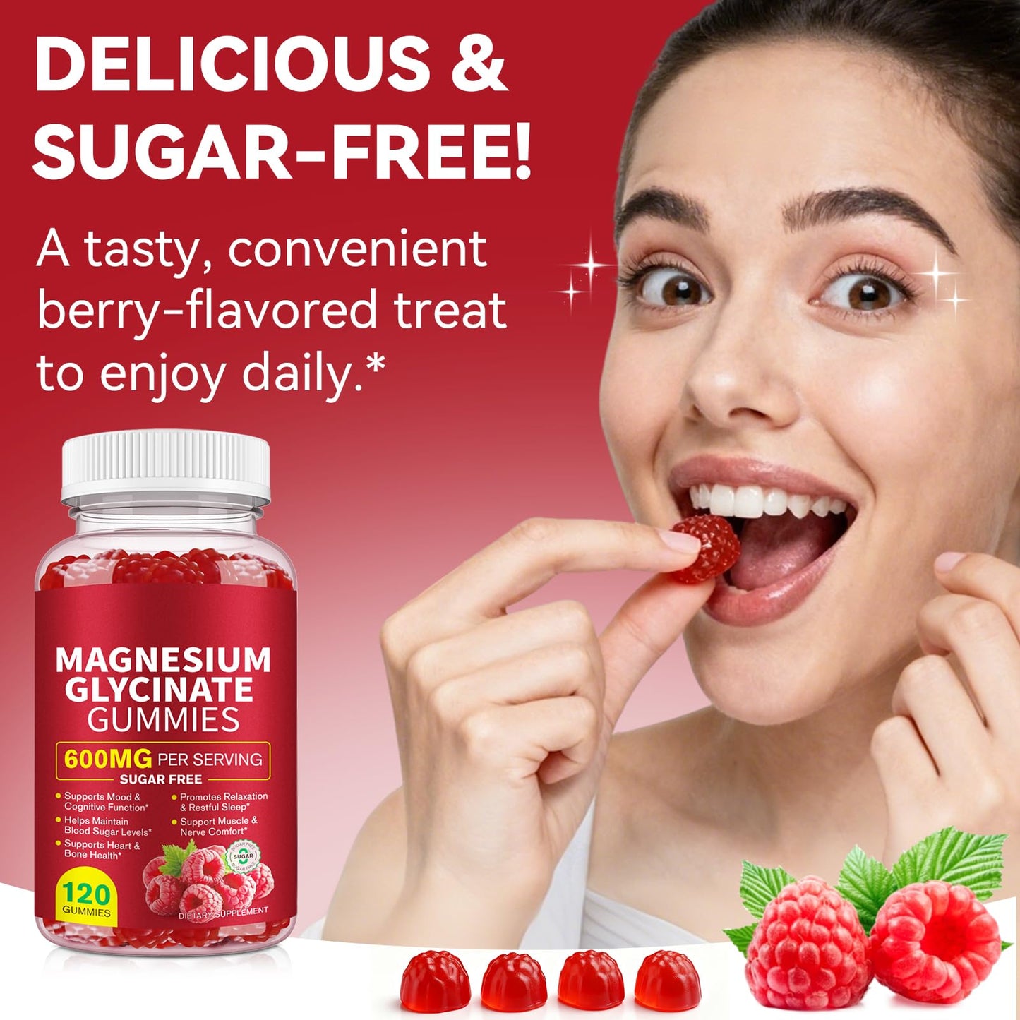Pegciz Magnesium Glycinate Gummies 600mg – Sugar-Free High Absorption Magnesium, Supports Relaxation, Calm & Restful Sleep, with Vitamin B6 & D3, 120 Gummies